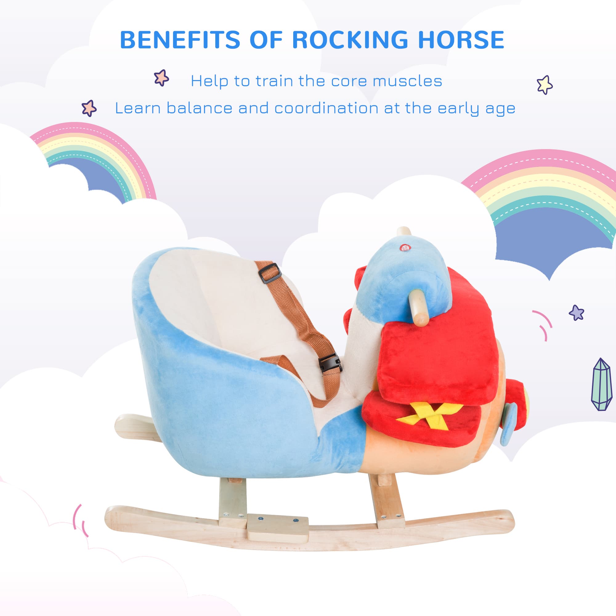 Kids Rocking Horse, Wooden Plush Ride-on Plane image 6