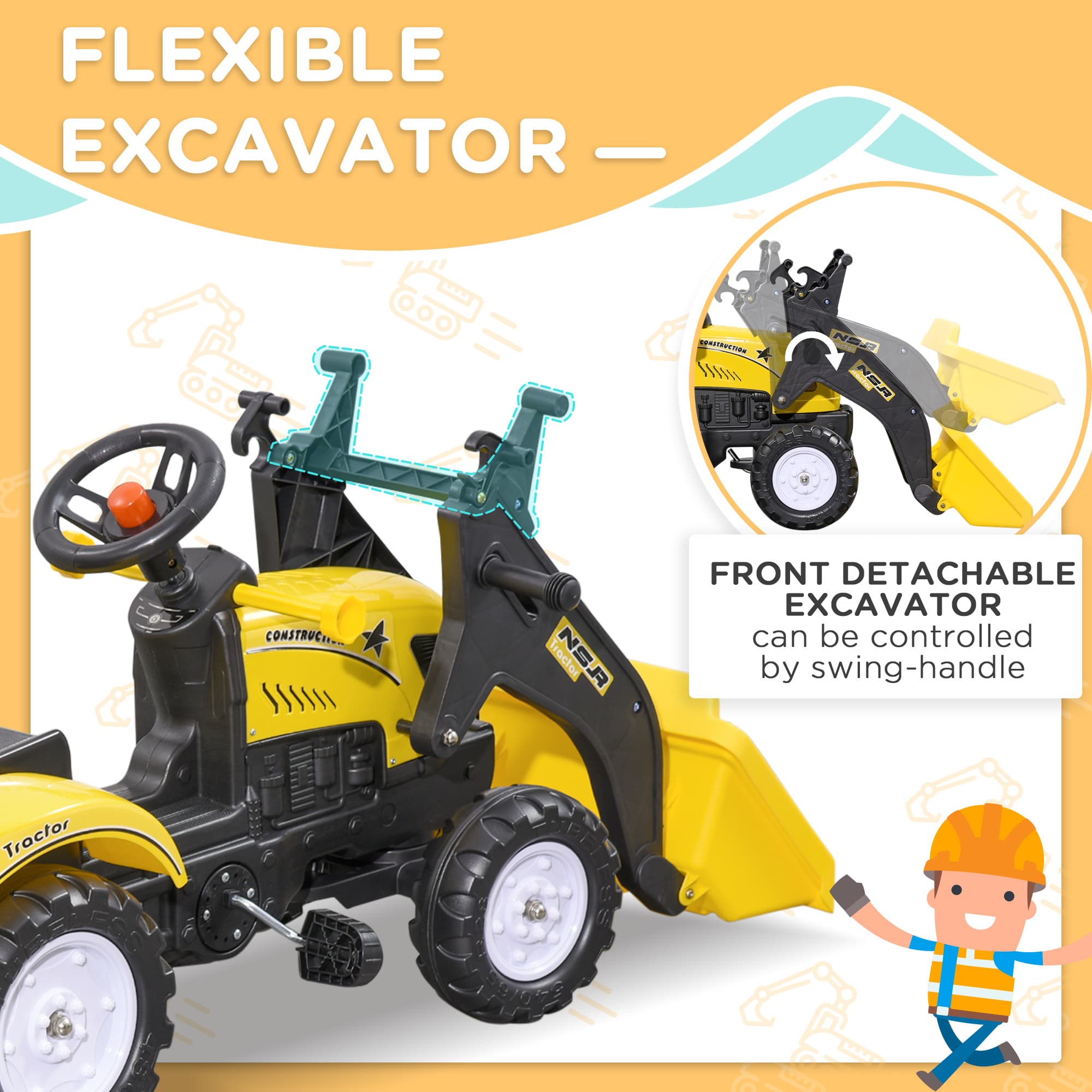 Ride-On Kids Bulldozer/Excavator Toy with Real Working image 4
