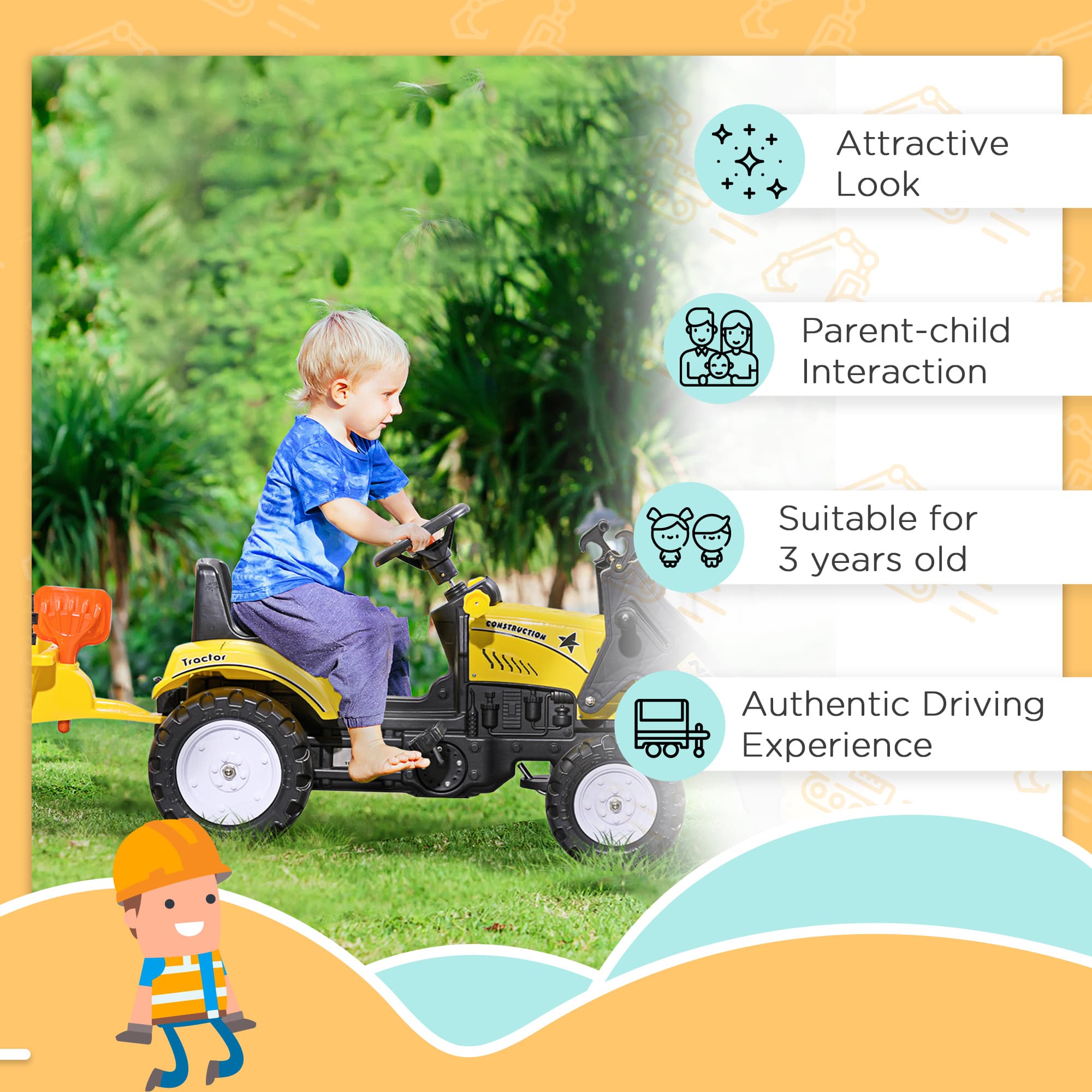 Ride-On Kids Bulldozer/Excavator Toy with Real Working image 7