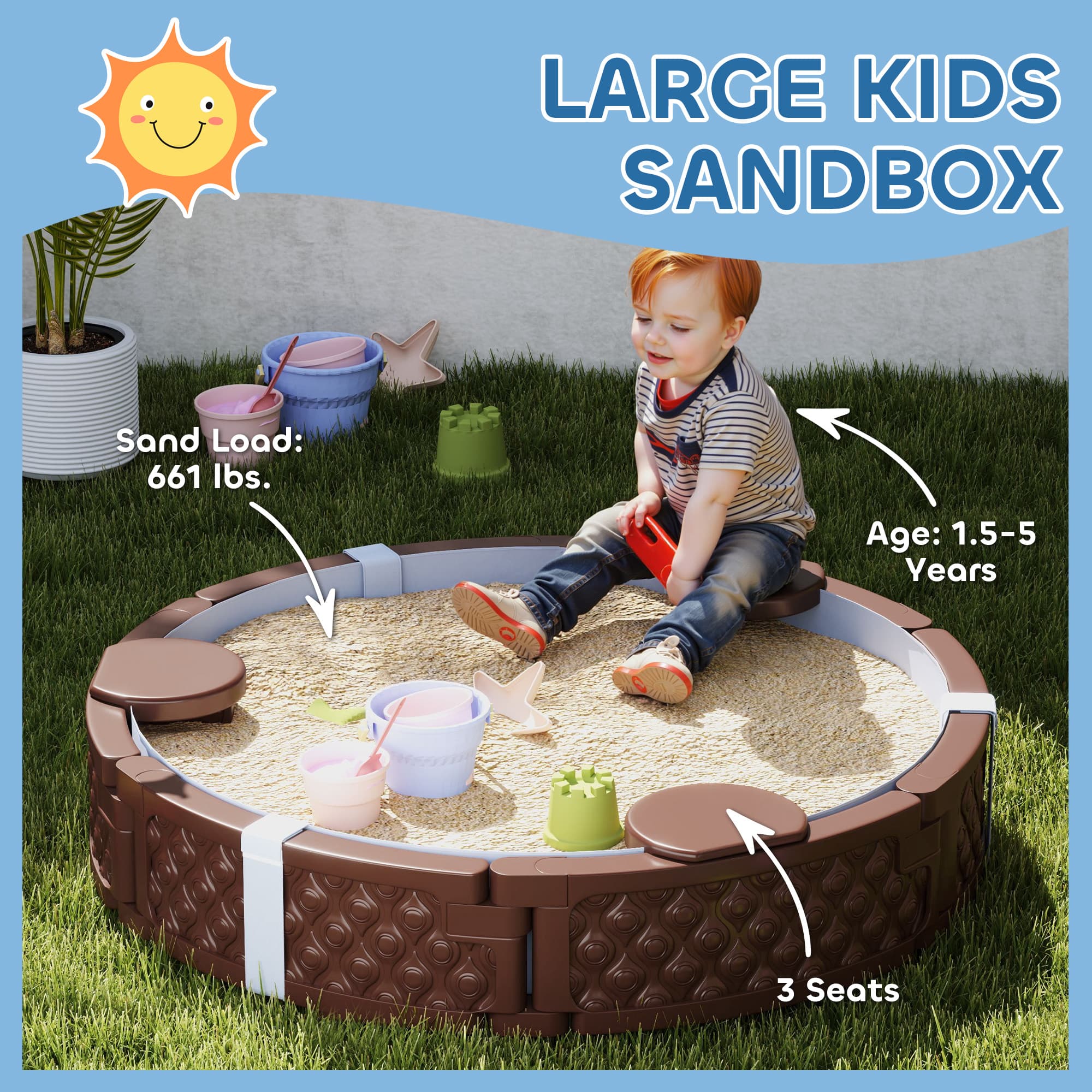 47" Round Kids Sandbox with Cover, 3 image 4