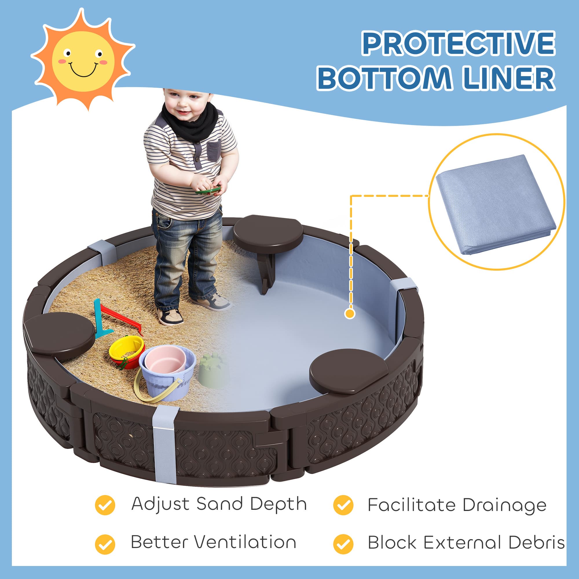 47" Round Kids Sandbox with Cover, 3 image 5