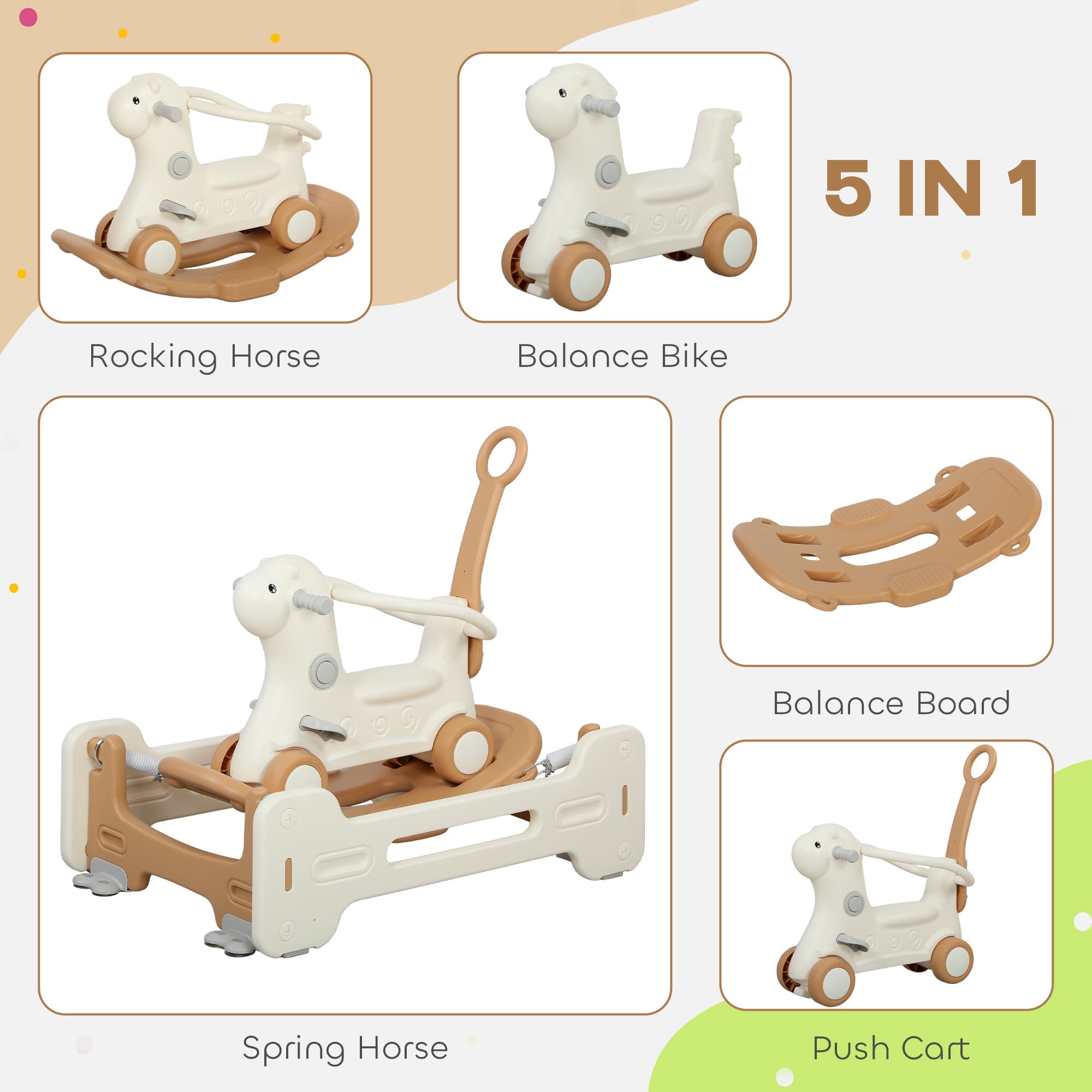 5 in 1 Kids Rocking Horse with image 4