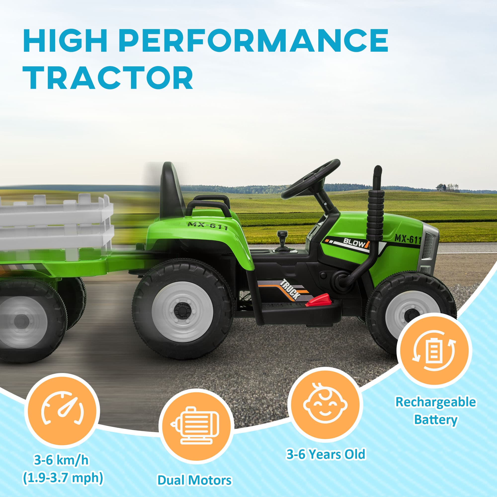 12V Ride on Tractor with Trailer, 25W image 8