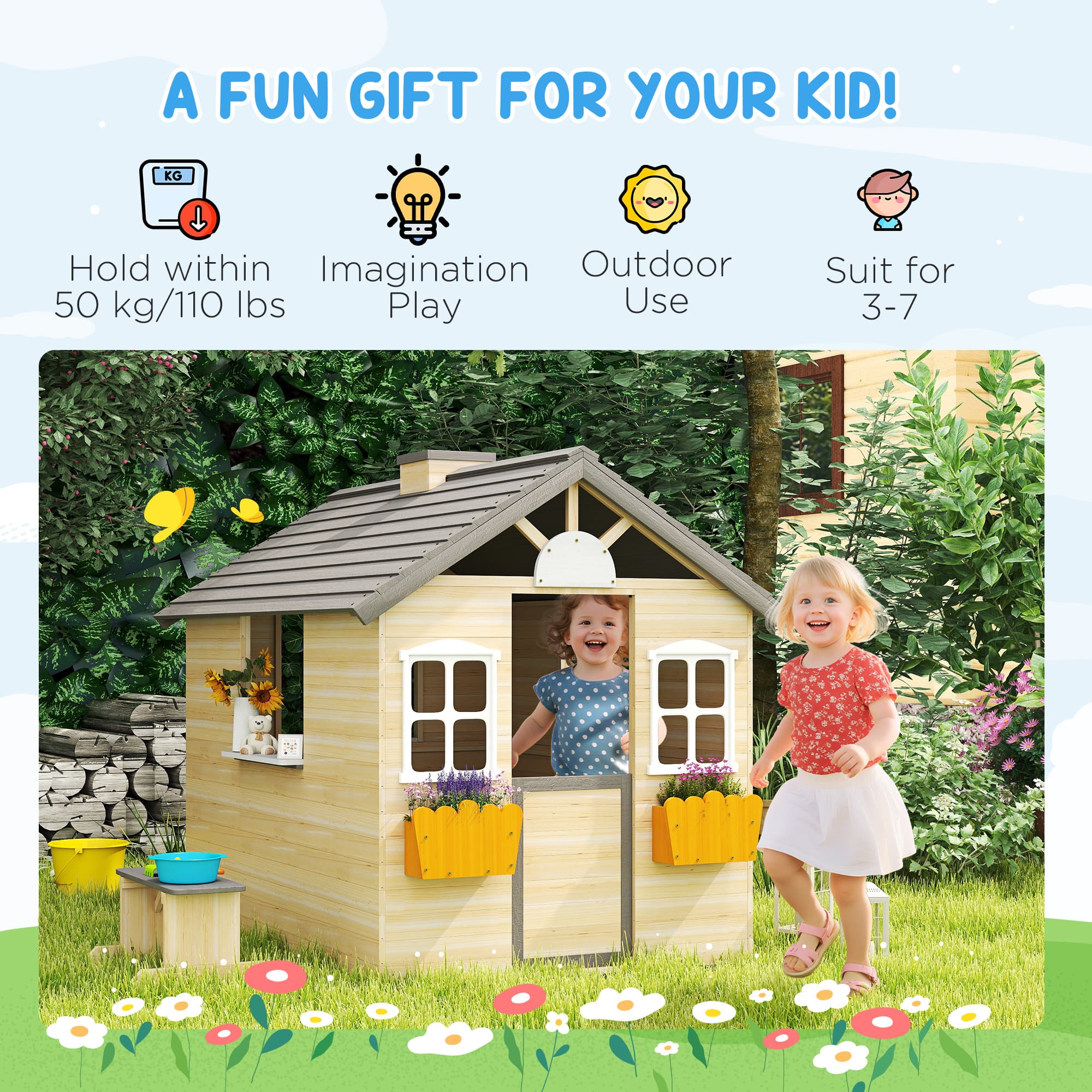 Wooden Playhouse for Kids Outdoor Garden Pretend image 4