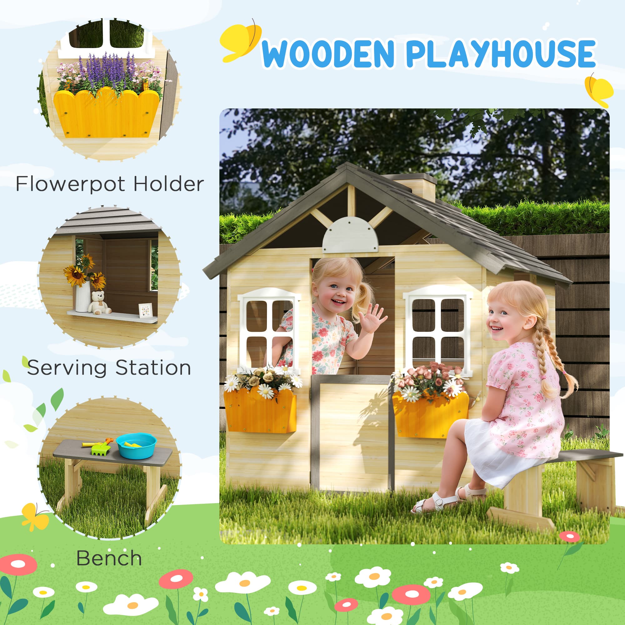 Wooden Playhouse for Kids Outdoor Garden Pretend image 5
