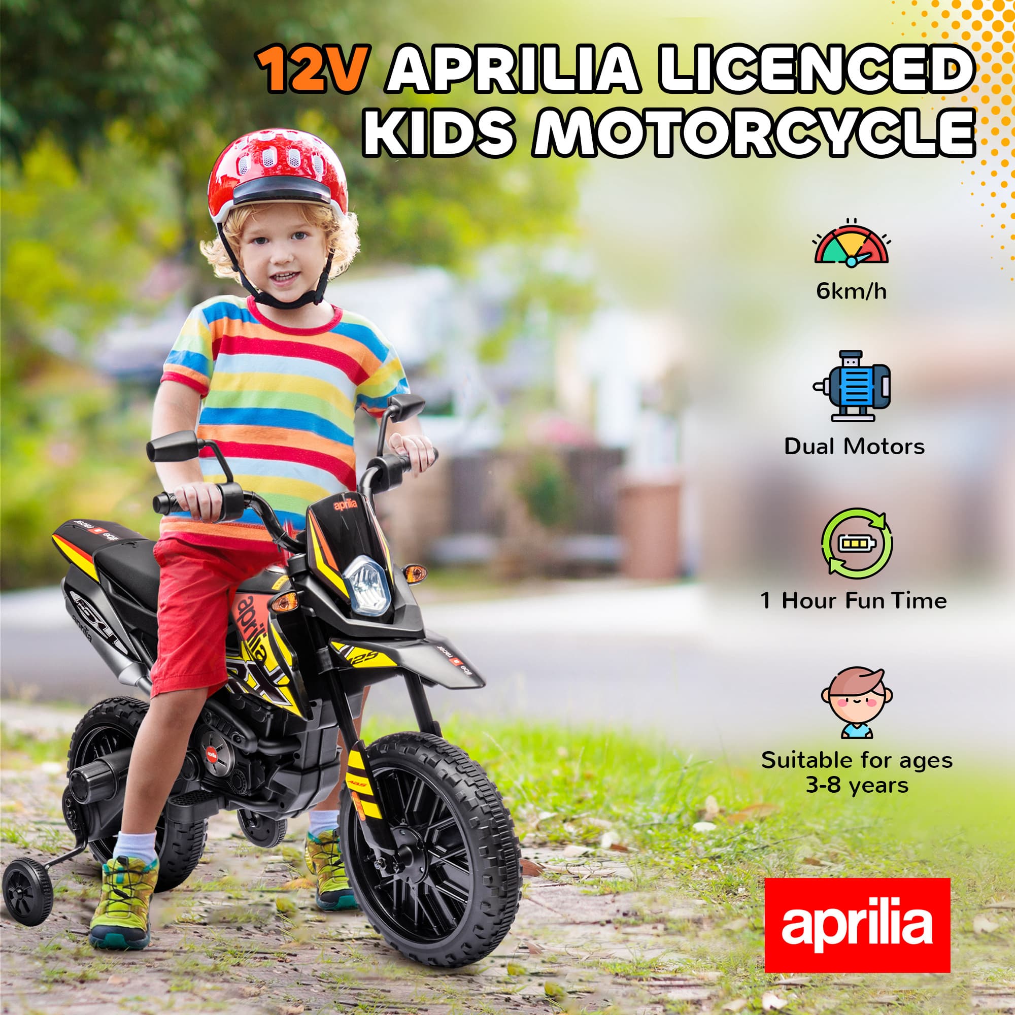 12V Aprilia Licenced Kids Motorcycle with Training image 4