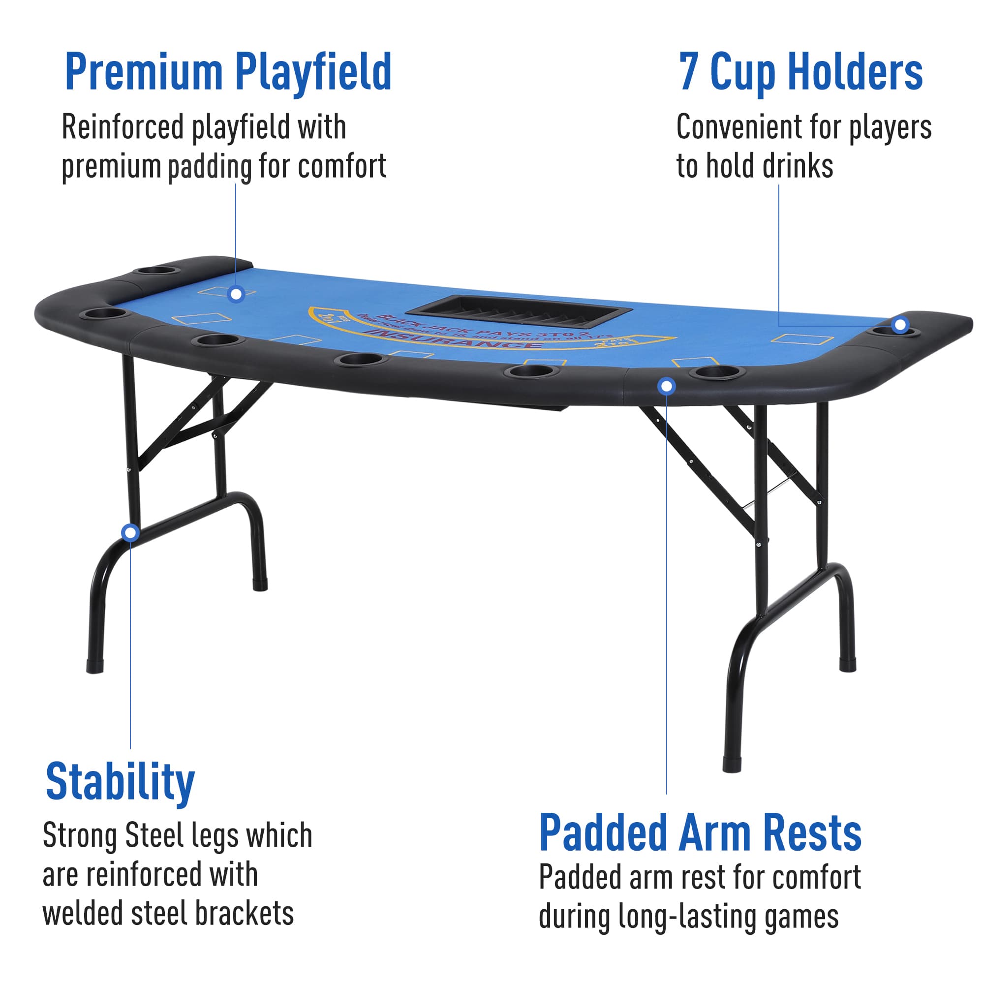 Poker Table Foldable, 72" Blackjack Table for image 4