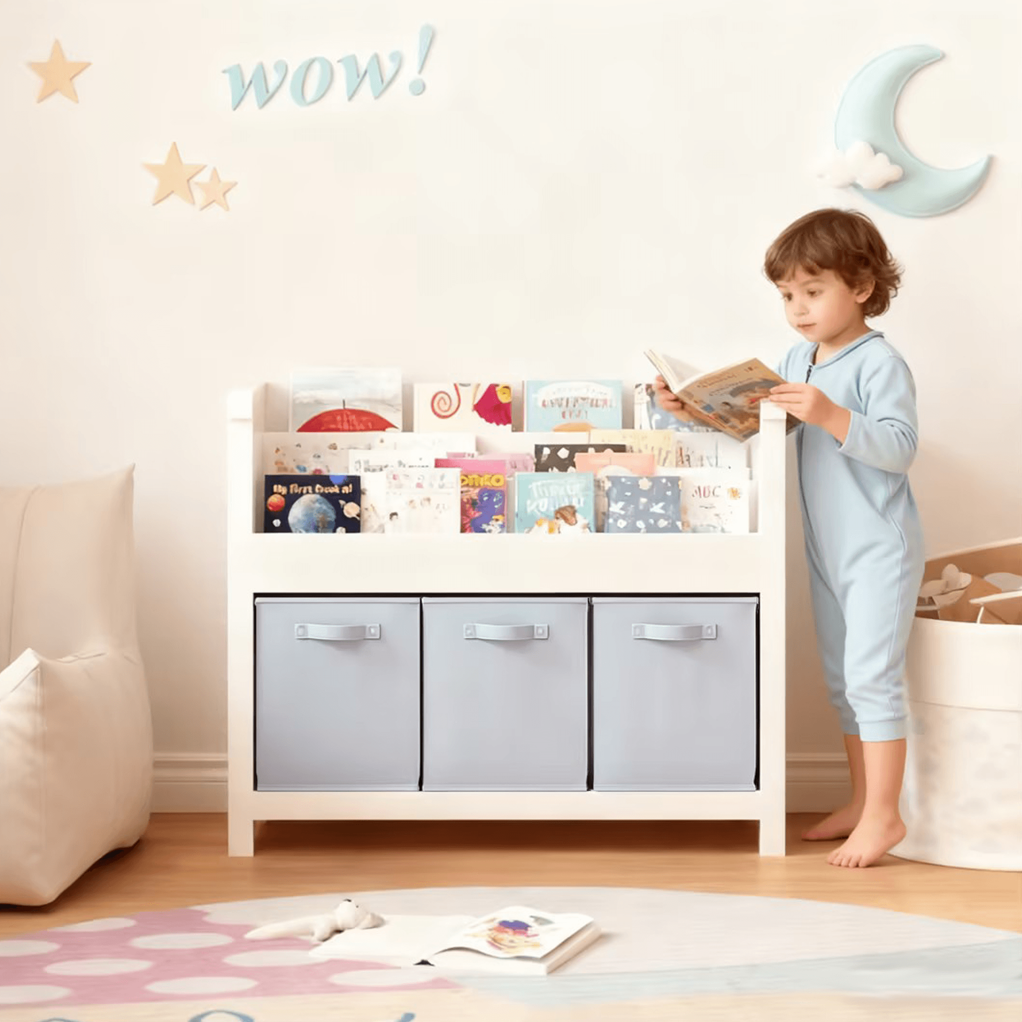 Kids Bookshelf With 3 Tier Front-Facing Storage image 4