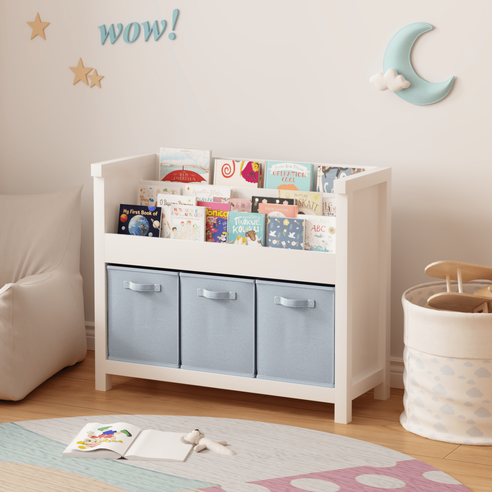 Kids Bookshelf With 3 Tier Front-Facing Storage image 2