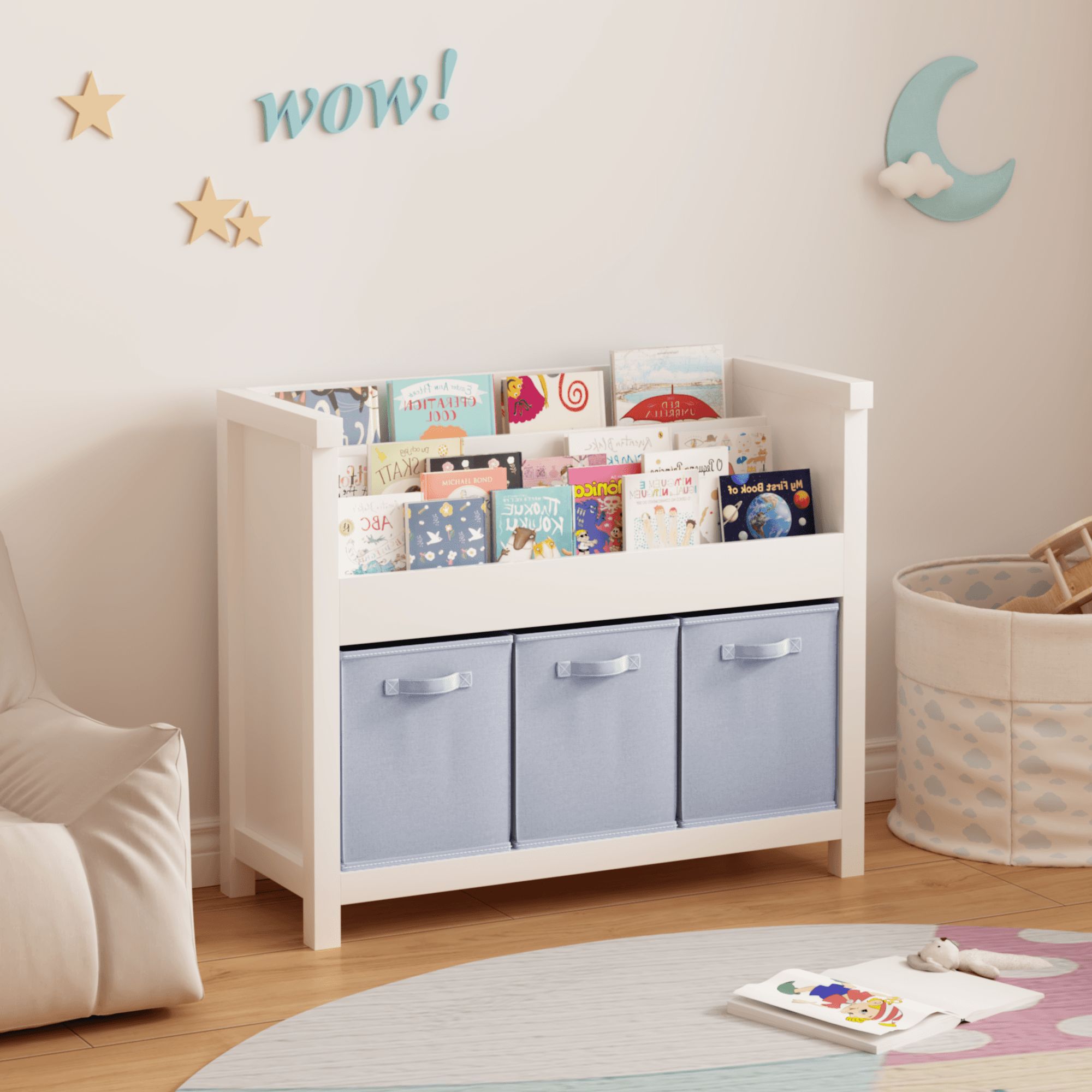 Kids Bookshelf With 3 Tier Front-Facing Storage image 3