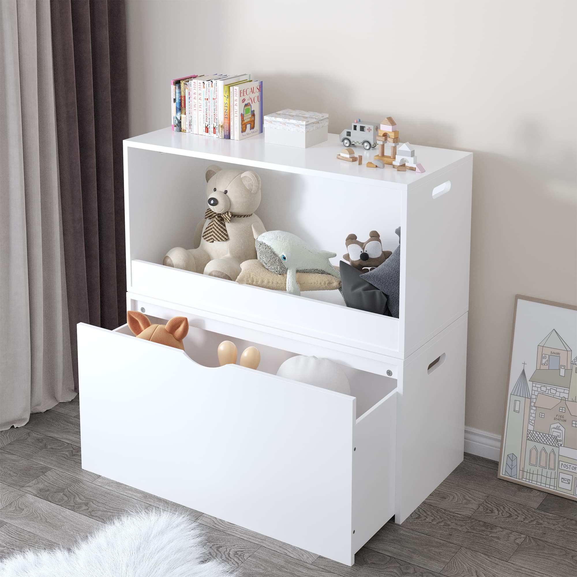 Open Toy Storage Box For Kids, White image 3