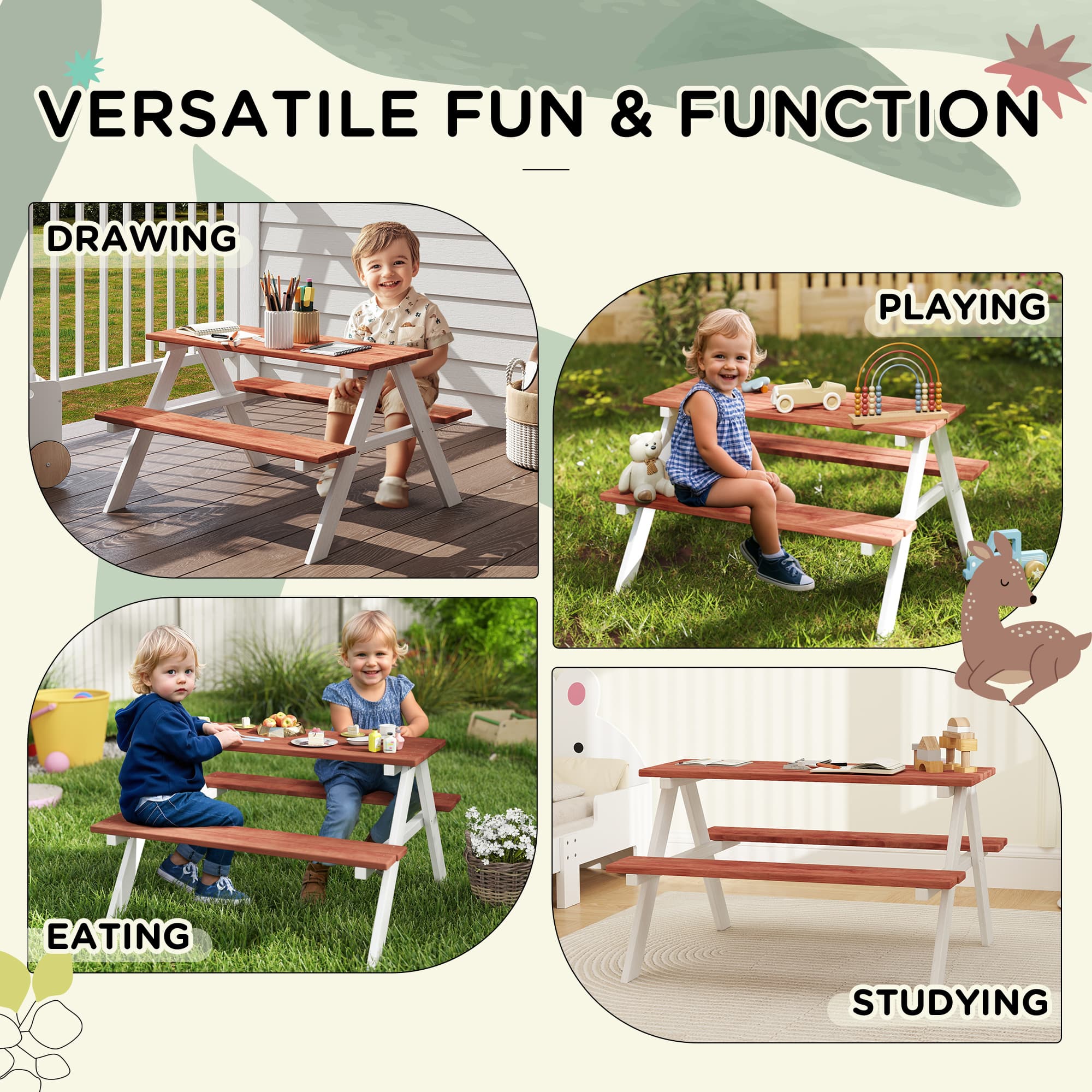 Kids Picnic Table Set, Wooden Table image 4