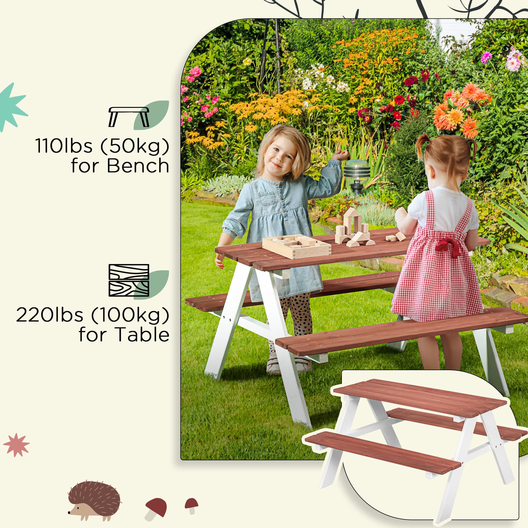 Kids Picnic Table Set, Wooden Table image 6