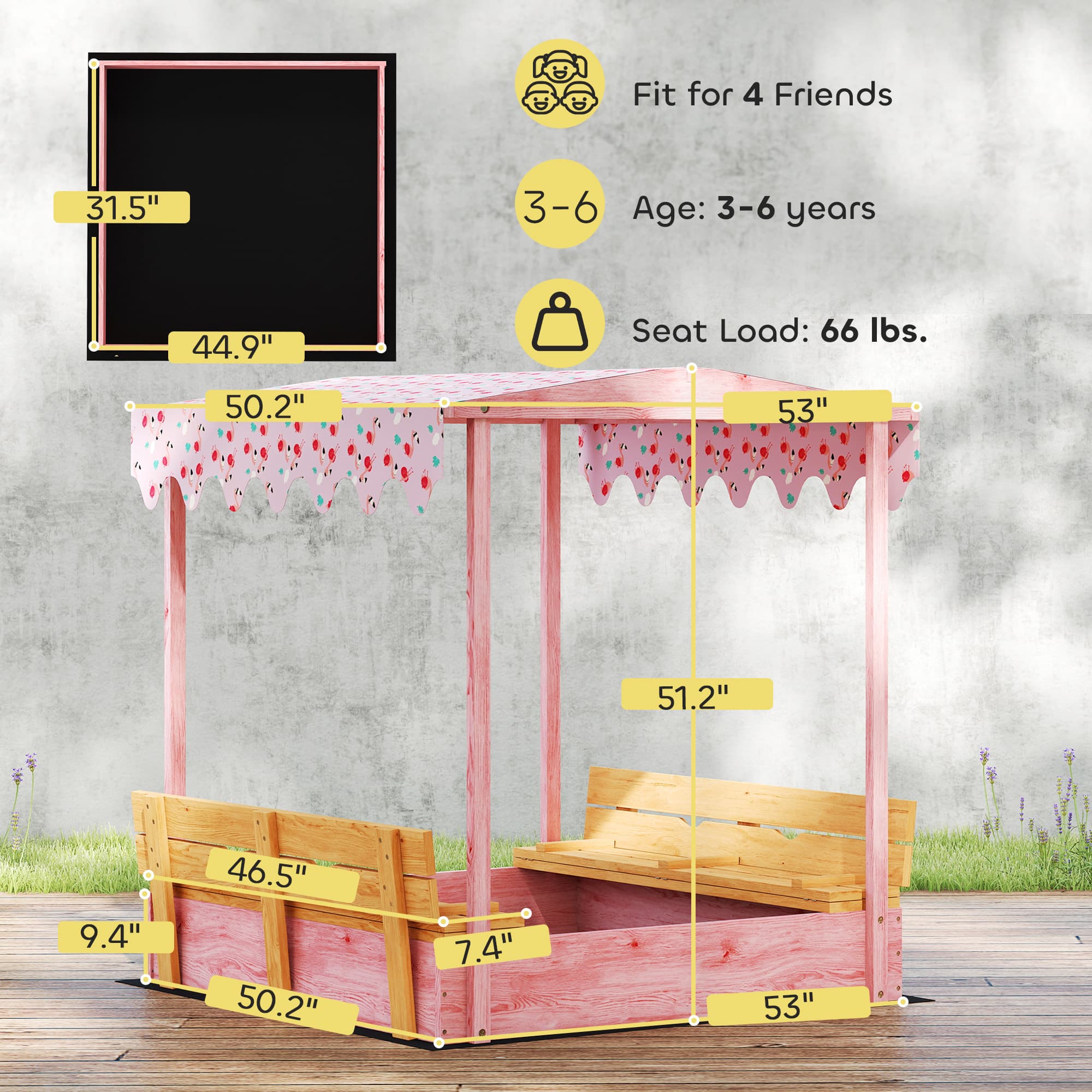 Wooden Sandbox with Cover, Kids Sandbox Outdoor image 3