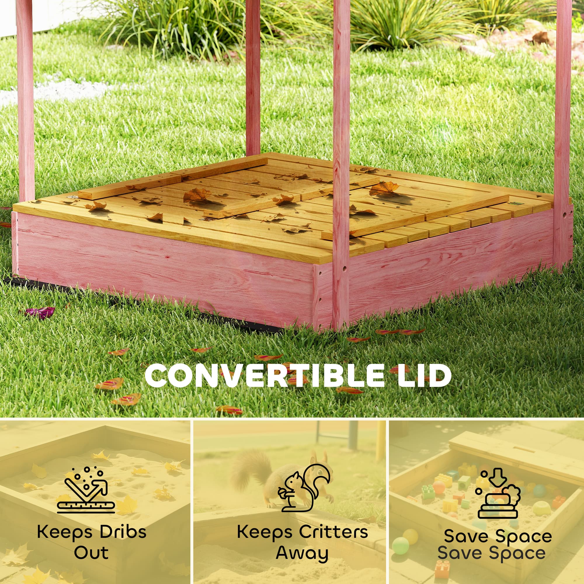 Wooden Sandbox with Cover, Kids Sandbox Outdoor image 5