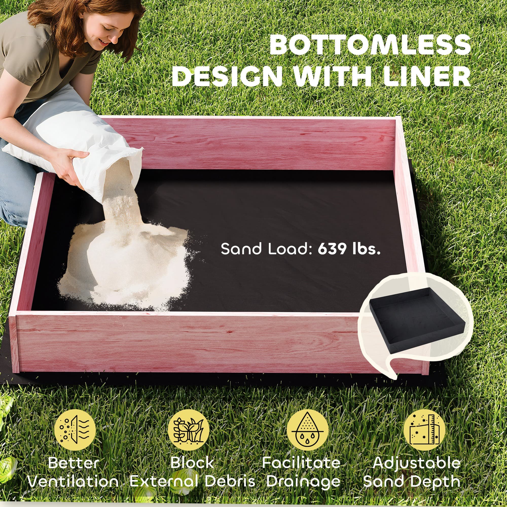 Wooden Sandbox with Cover, Kids Sandbox Outdoor image 6