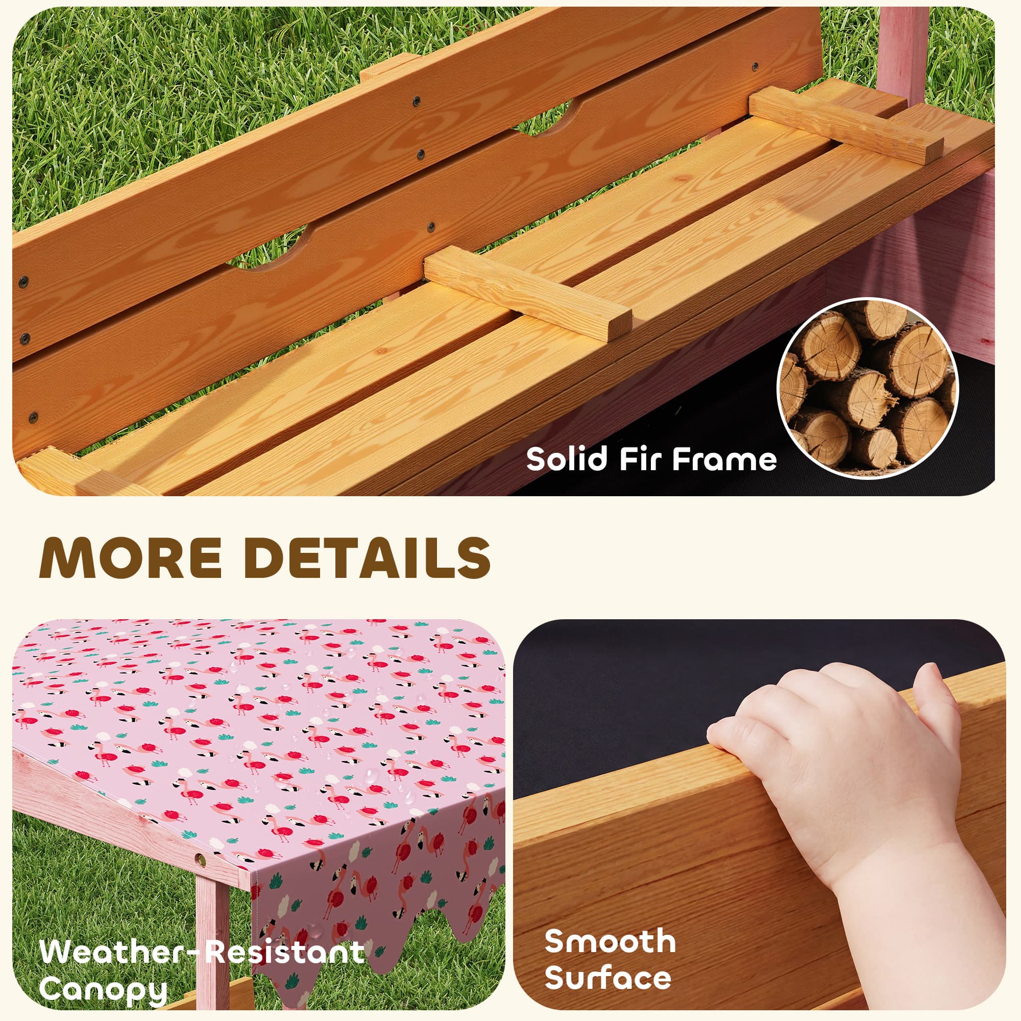 Wooden Sandbox with Cover, Kids Sandbox Outdoor image 7