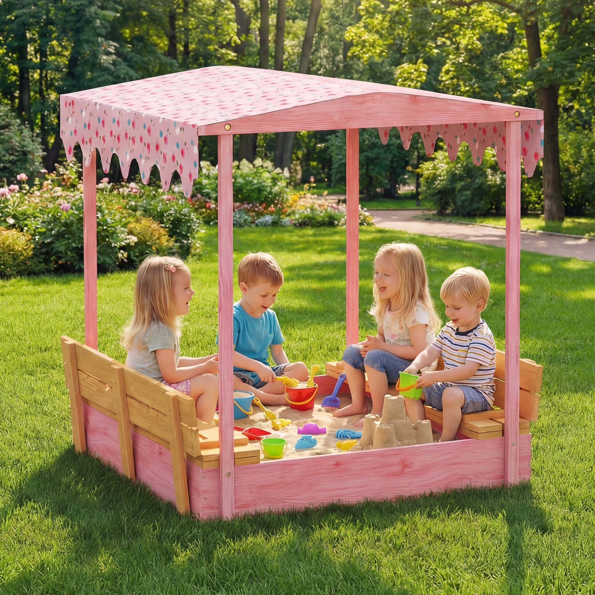 Wooden Sandbox with Cover, Kids Sandbox Outdoor image 8