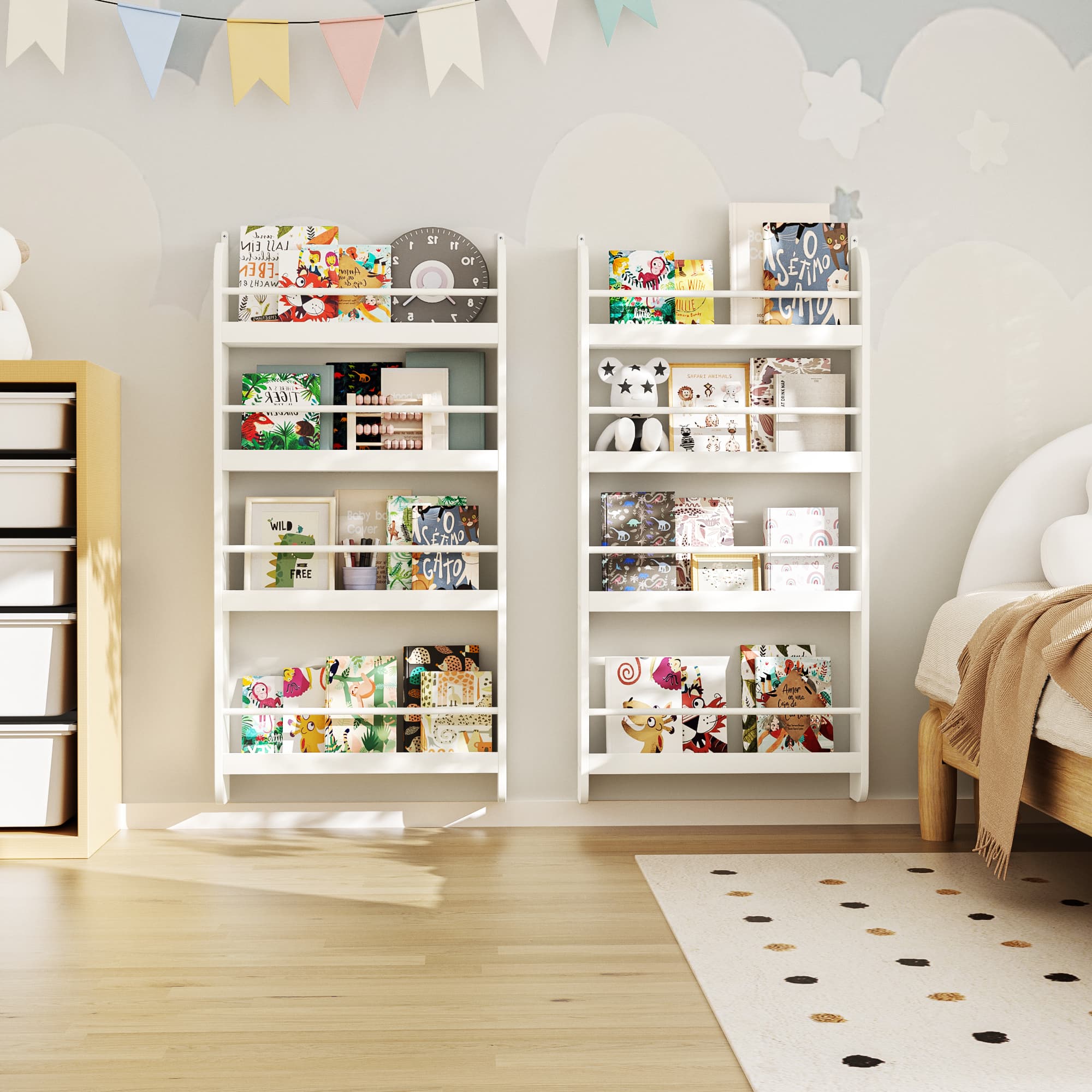 4-Tier Kids Bookshelf, Wall Mounted Kids Bookcases image 10