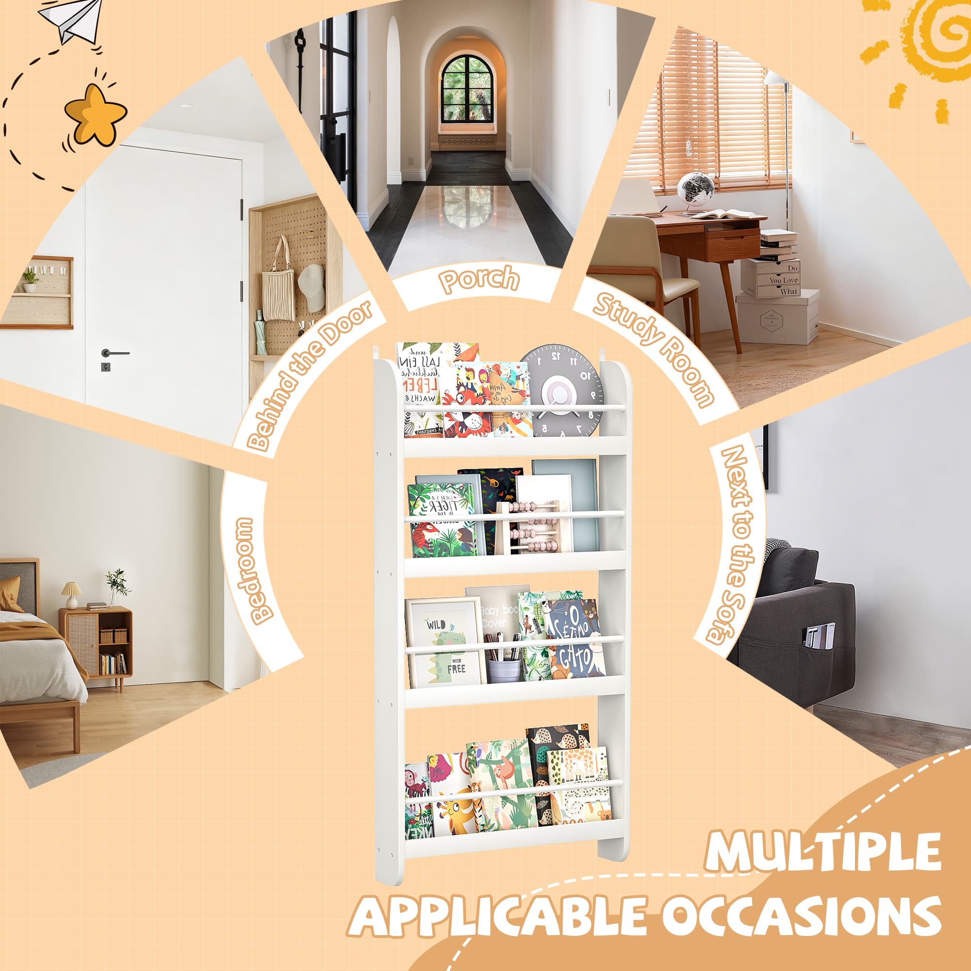 4-Tier Kids Bookshelf, Wall Mounted Kids Bookcases image 16