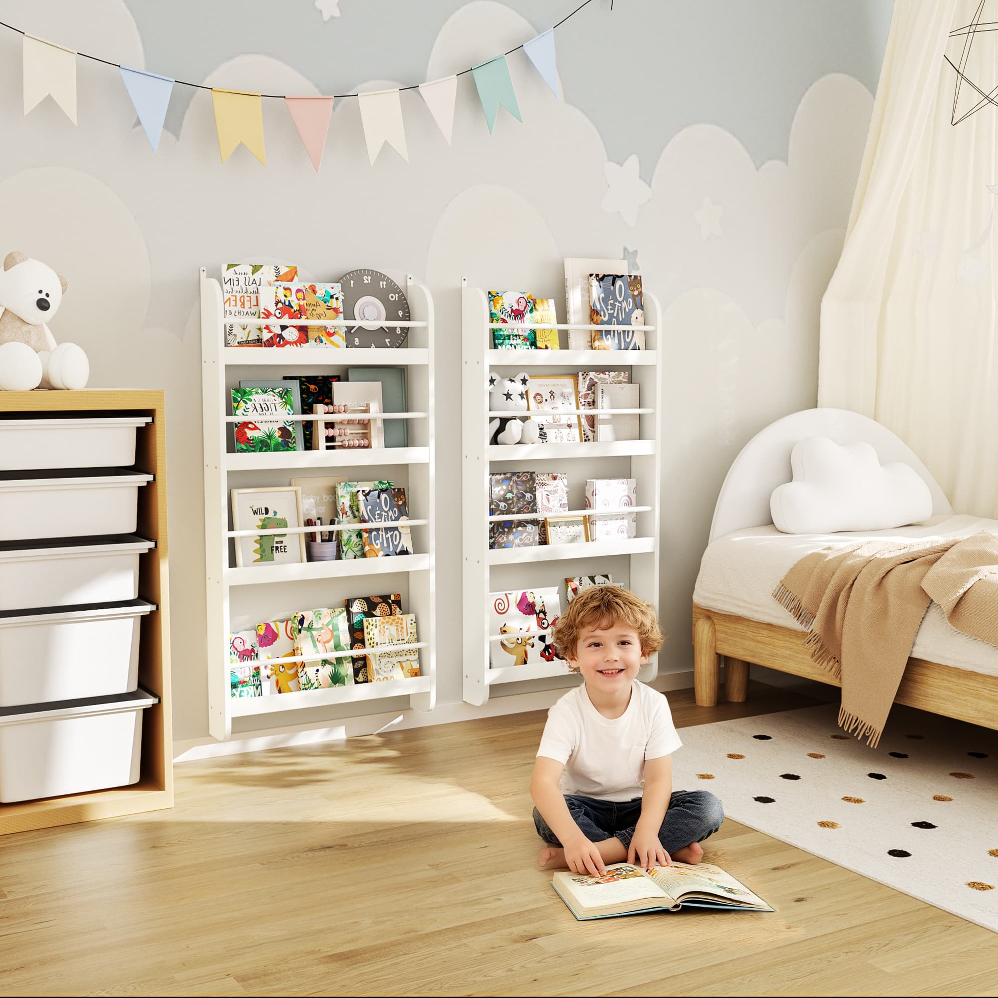 4-Tier Kids Bookshelf, Wall Mounted Kids Bookcases image 6