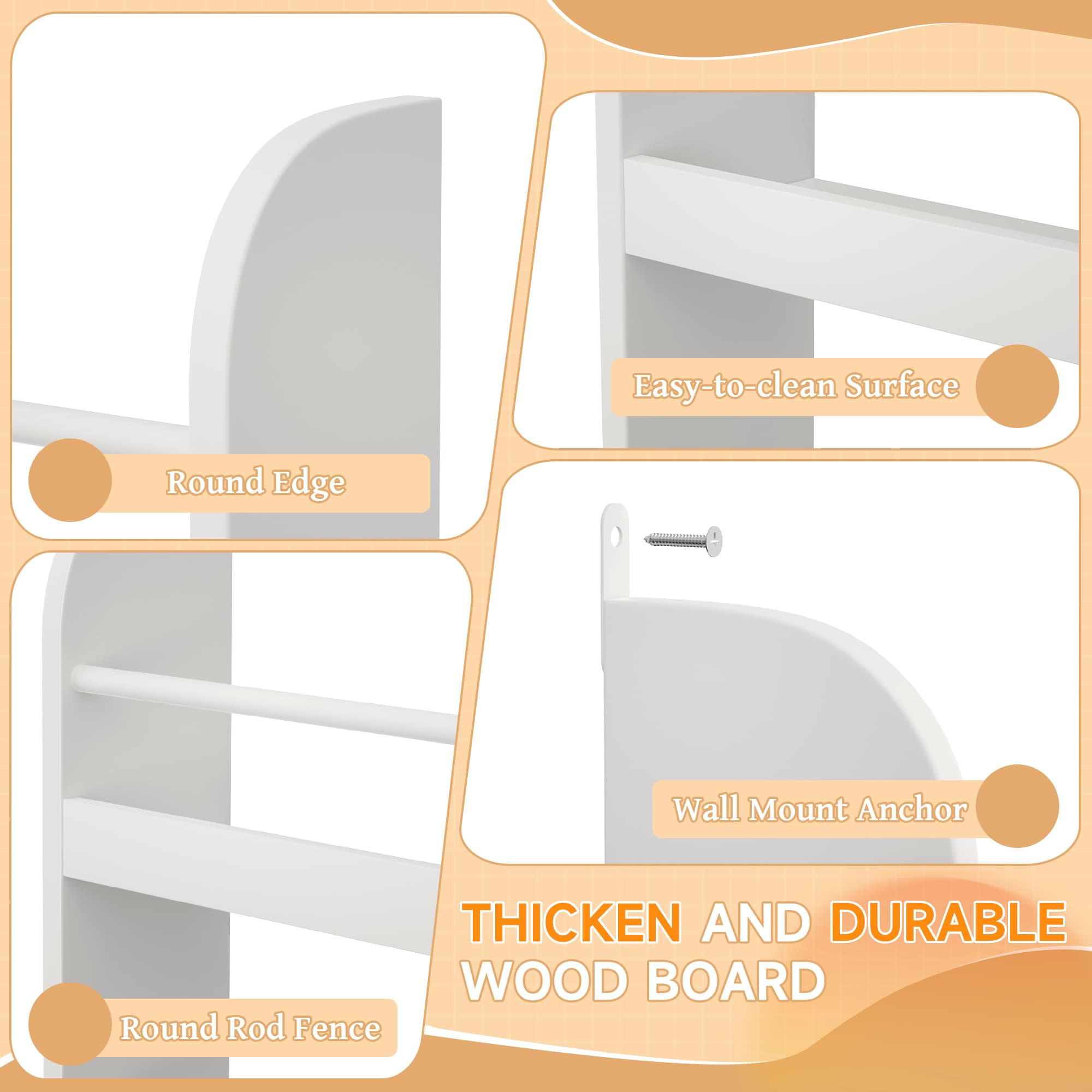 4-Tier Kids Bookshelf, Wall Mounted Kids Bookcases image 2