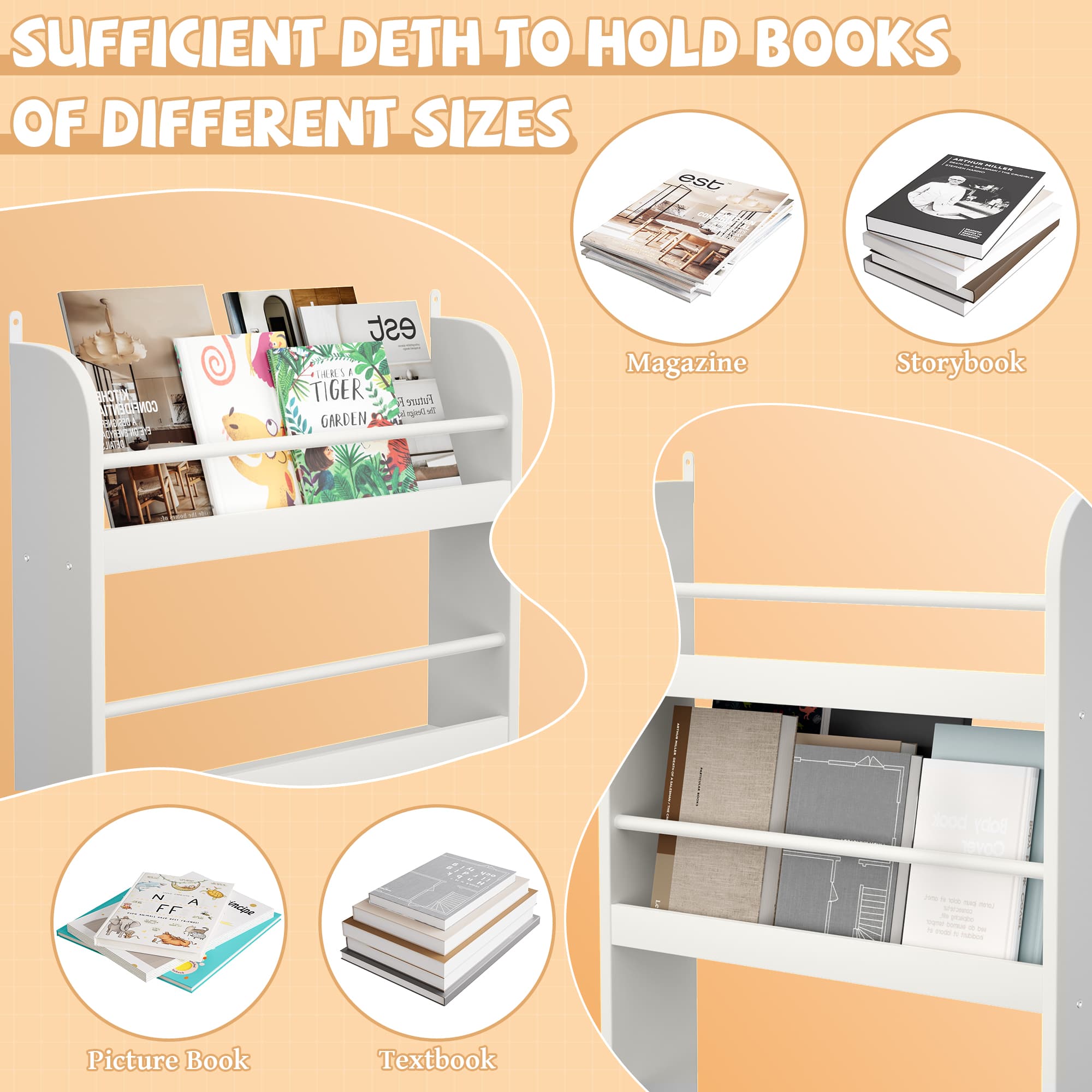 4-Tier Kids Bookshelf, Wall Mounted Kids Bookcases image 4
