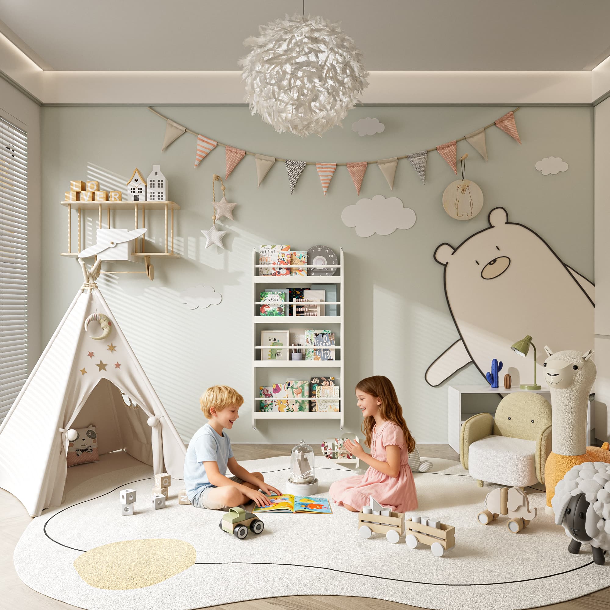 4-Tier Kids Bookshelf, Wall Mounted Kids Bookcases image 11