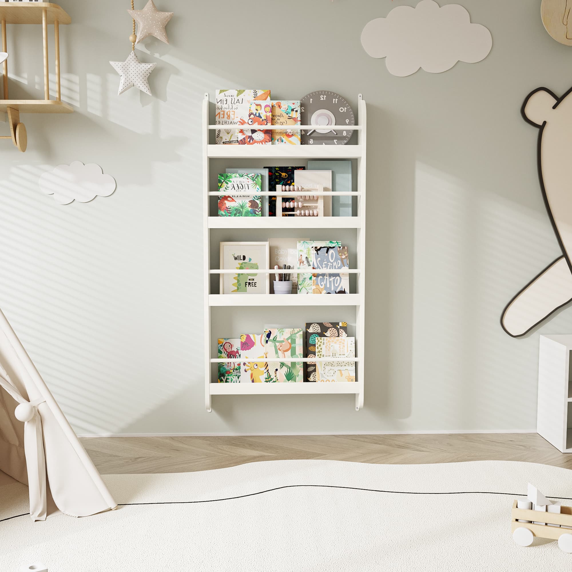 4-Tier Kids Bookshelf, Wall Mounted Kids Bookcases image 5