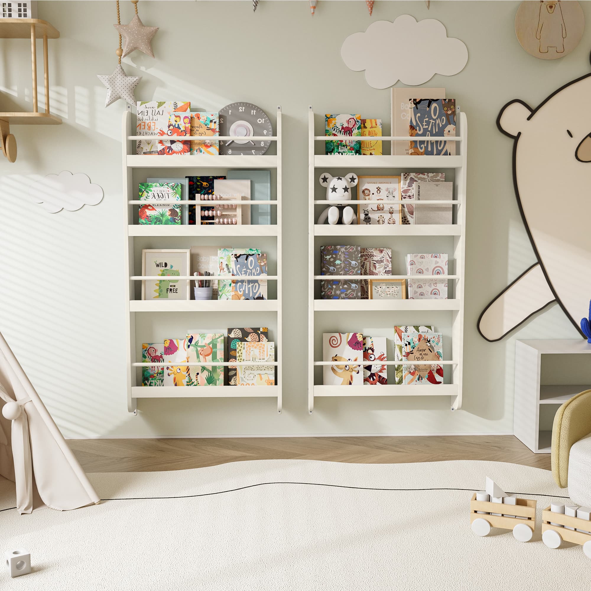 4-Tier Kids Bookshelf, Wall Mounted Kids Bookcases image 15
