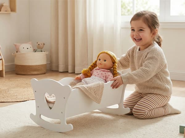 Wooden Play Doll Cradle Rocking Baby Doll image 3