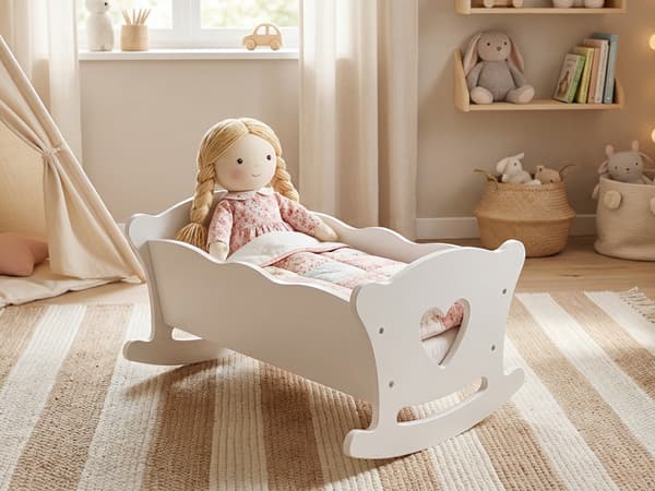 Wooden Play Doll Cradle Rocking Baby Doll image 4