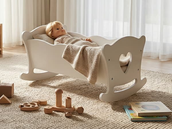 Wooden Play Doll Cradle Rocking Baby Doll image 5