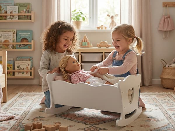 Wooden Play Doll Cradle Rocking Baby Doll image 6