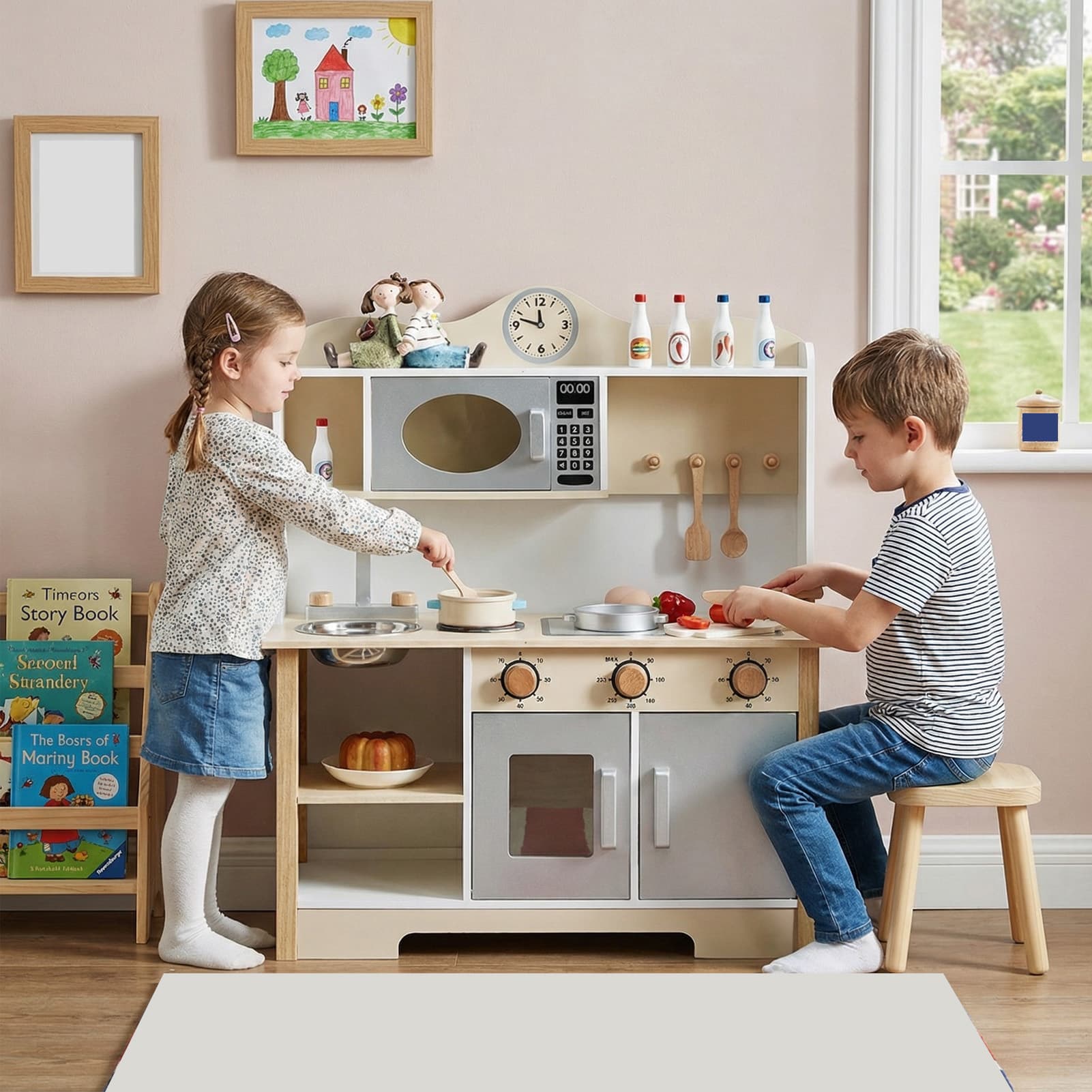 Wooden Play Kitchen Set Realistic Toddler Kitchen image 7