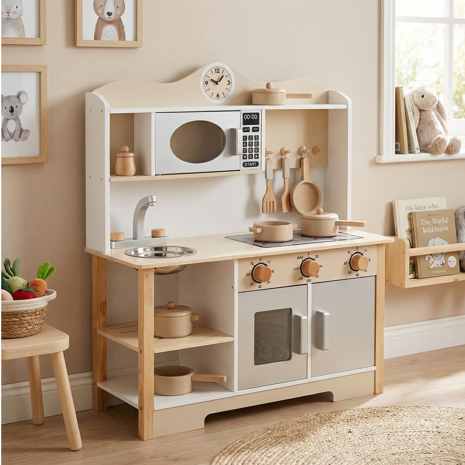 Wooden Play Kitchen Set Realistic Toddler Kitchen image 10