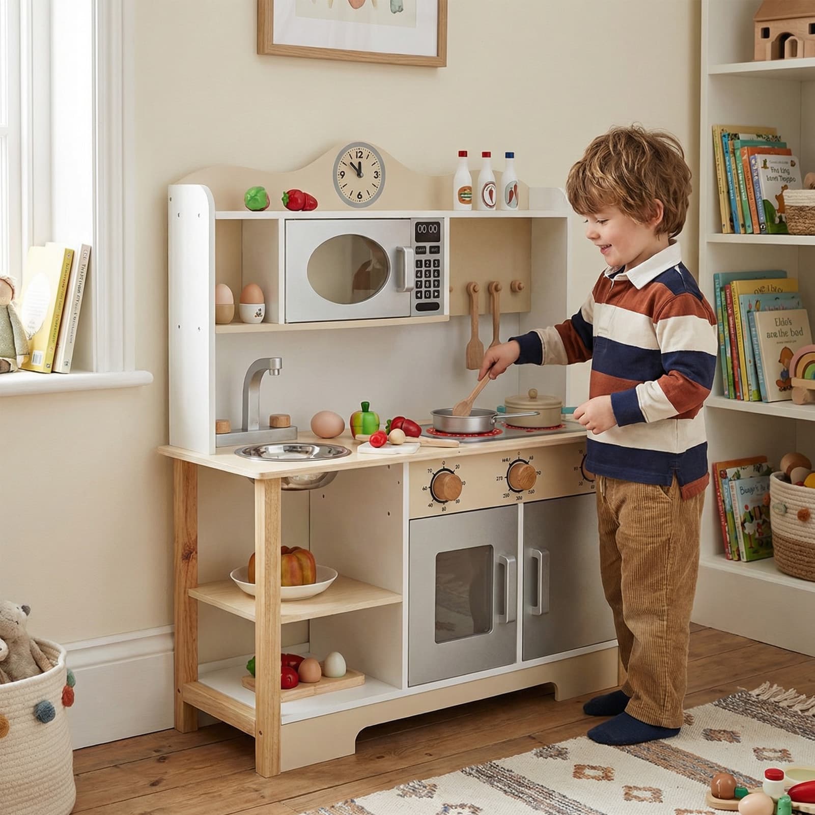 Wooden Play Kitchen Set Realistic Toddler Kitchen image 2