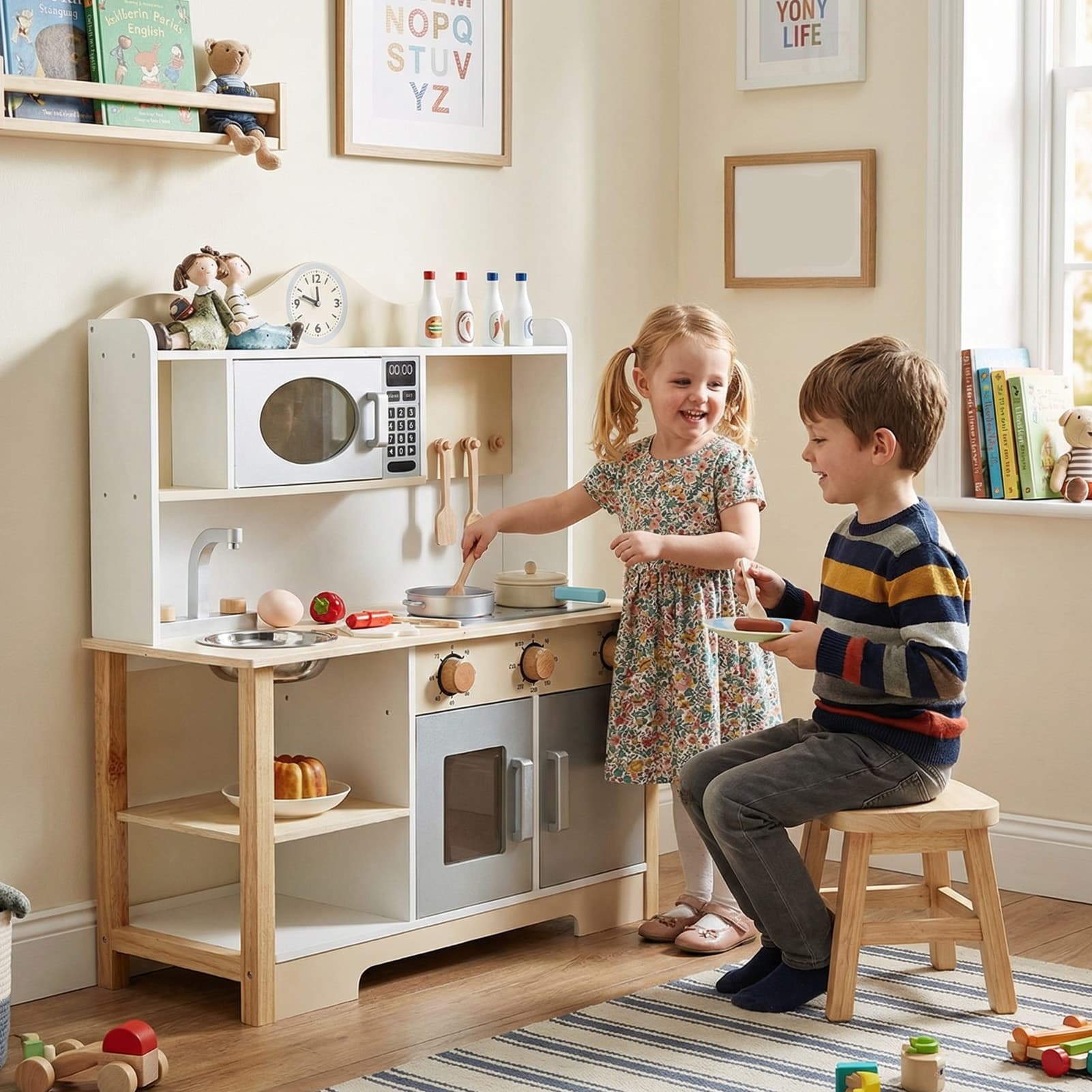 Wooden Play Kitchen Set Realistic Toddler Kitchen image 4