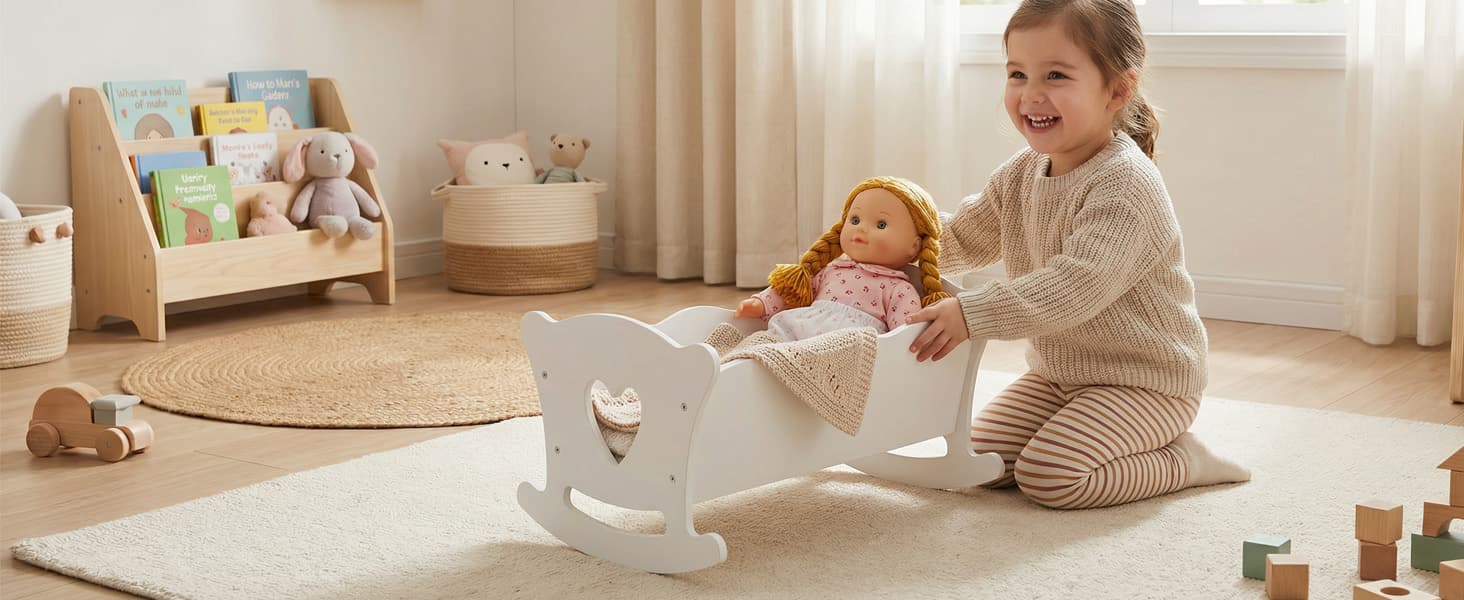Wooden Play Doll Cradle Rocking Baby Doll image 2