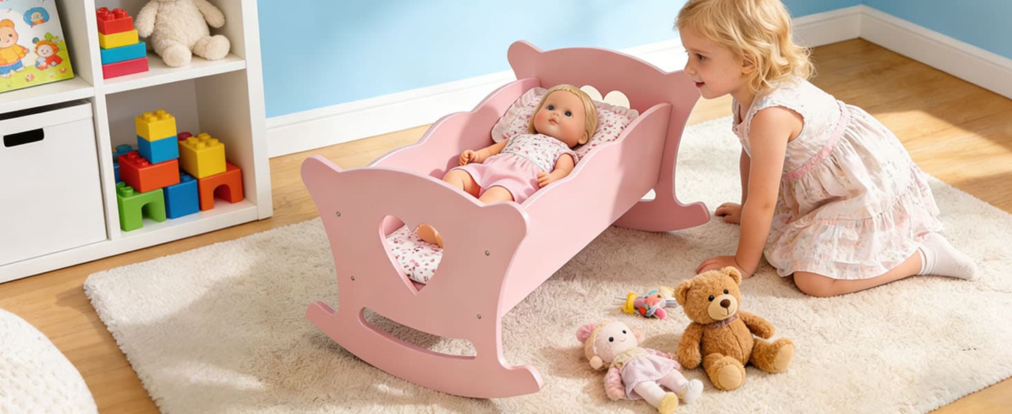 Wooden Cradle For 20 Inch Dolls Kids image 4