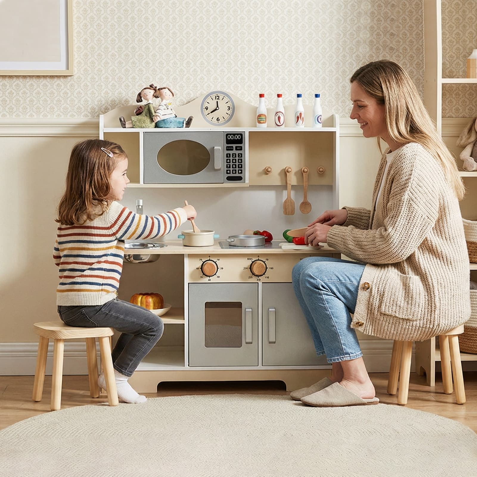 Wooden Play Kitchen Set Realistic Toddler Kitchen image 9