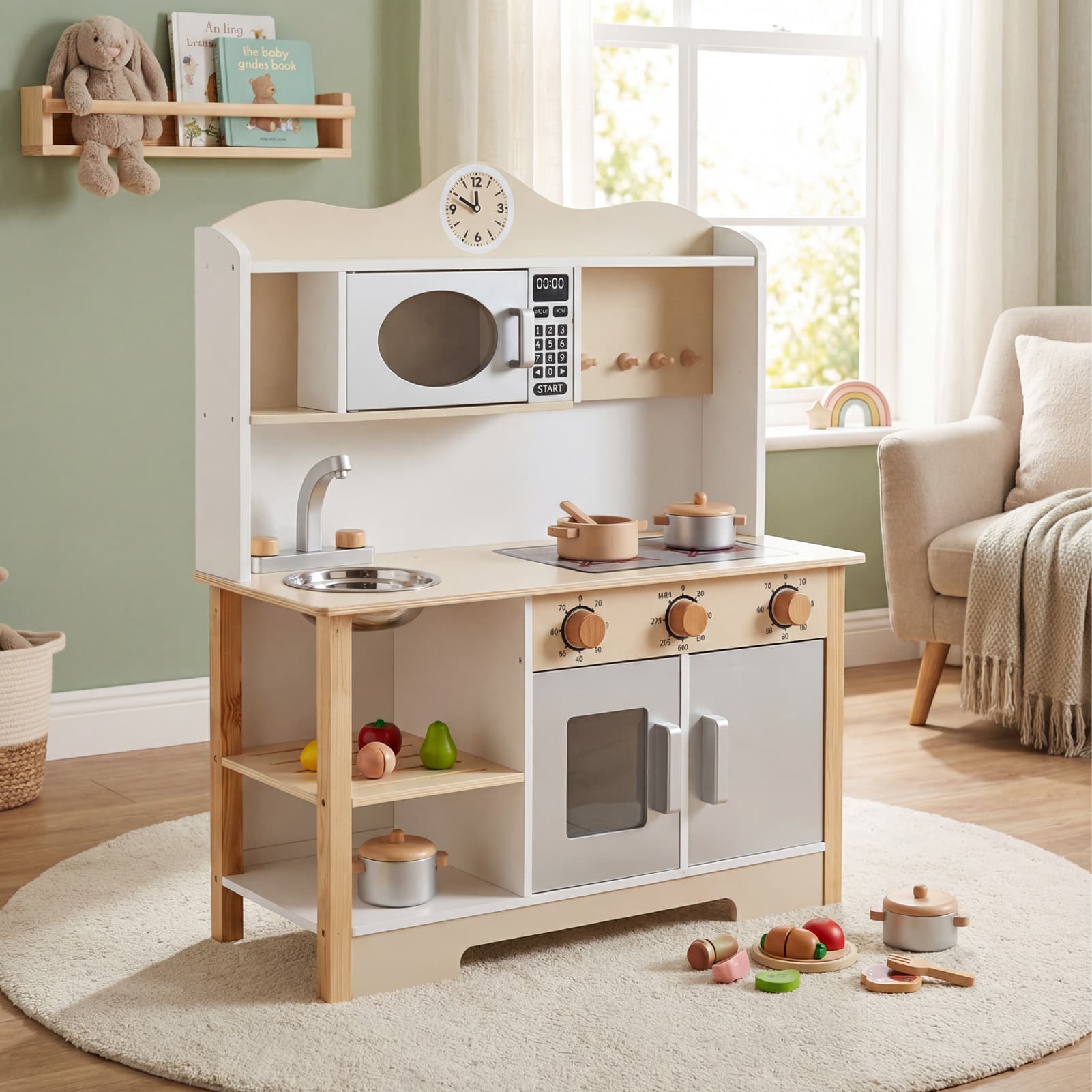 Wooden Play Kitchen Set Realistic Toddler Kitchen image 8