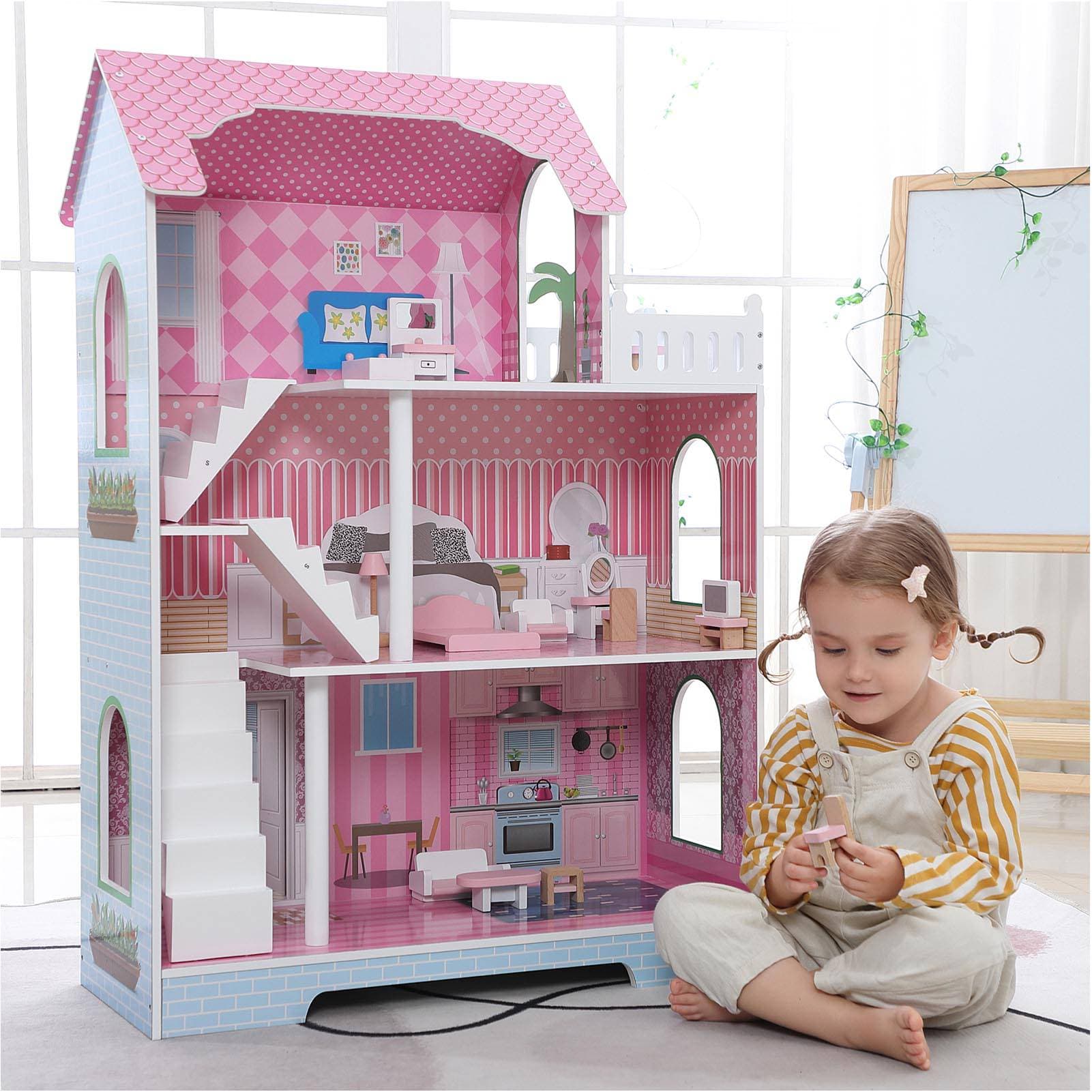 3 Tier Kids Dollhouse With Roof Window image 6