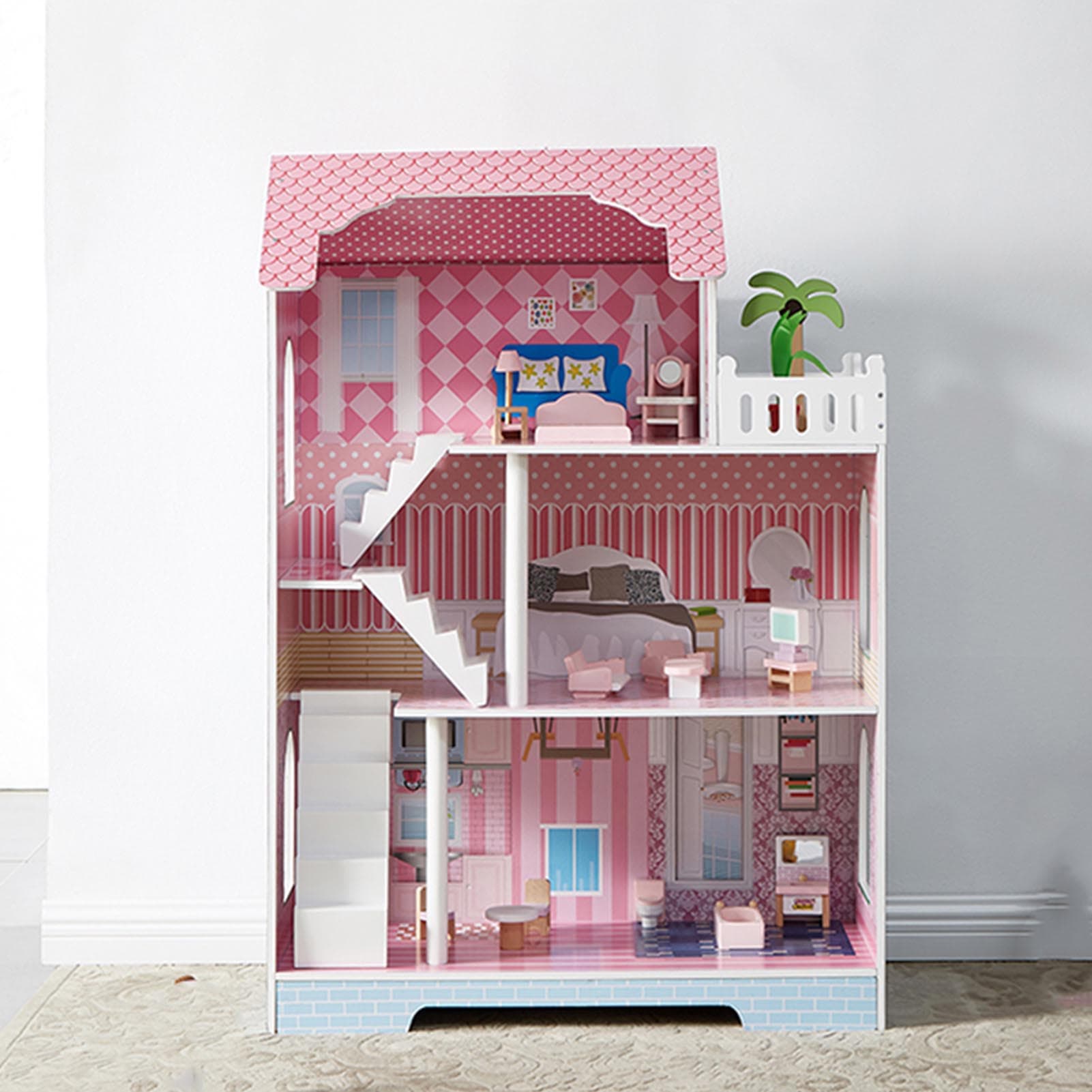 3 Tier Kids Dollhouse With Roof Window image 4