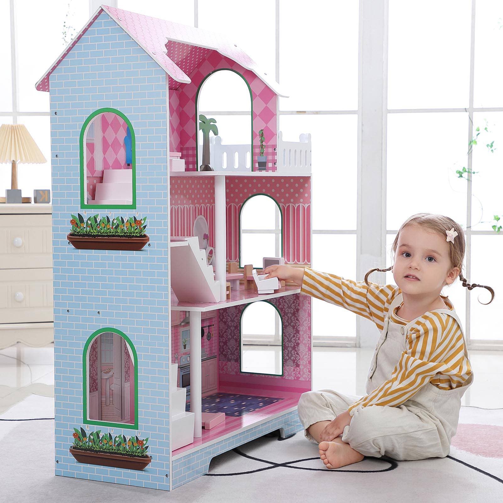 3 Tier Kids Dollhouse With Roof Window image 5