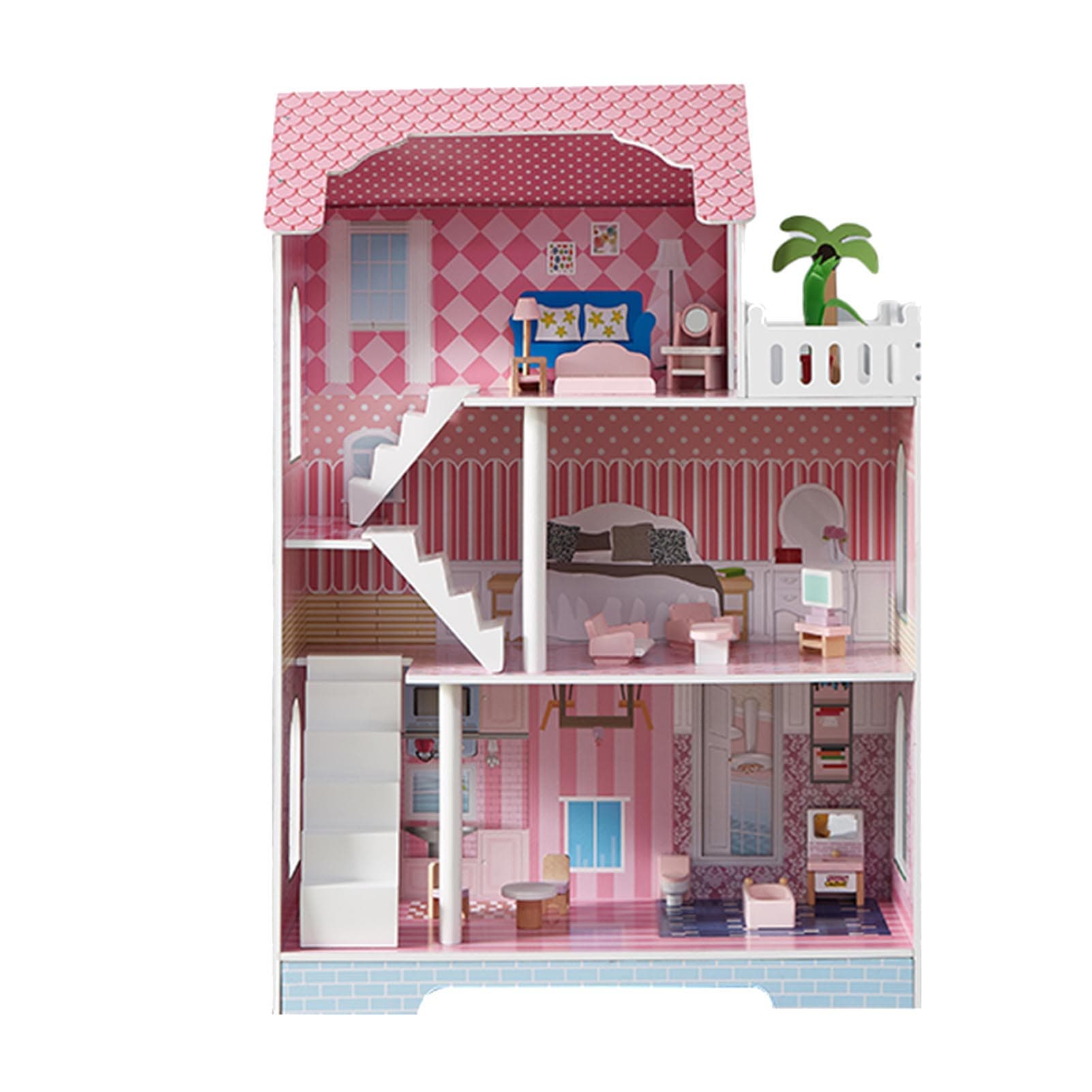 3 Tier Kids Dollhouse With Roof Window image 2