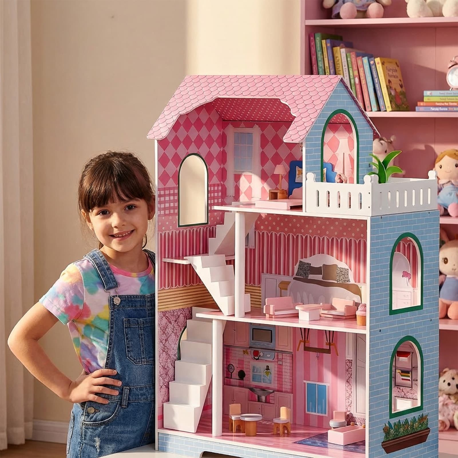 3 Tier Kids Dollhouse With Roof Window image 10