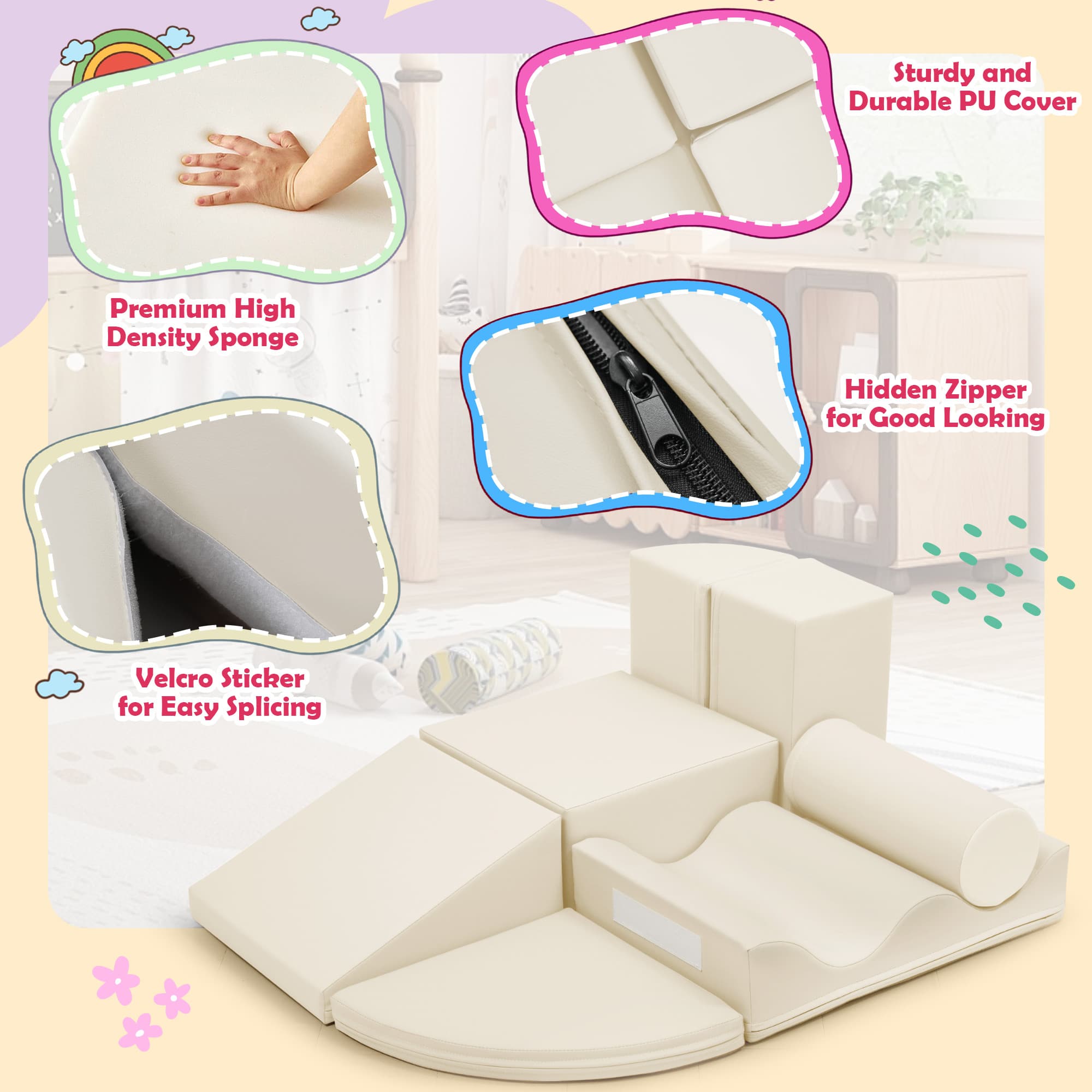 7-Piece Indoor Climbing Foam For Kids, Soft image 14