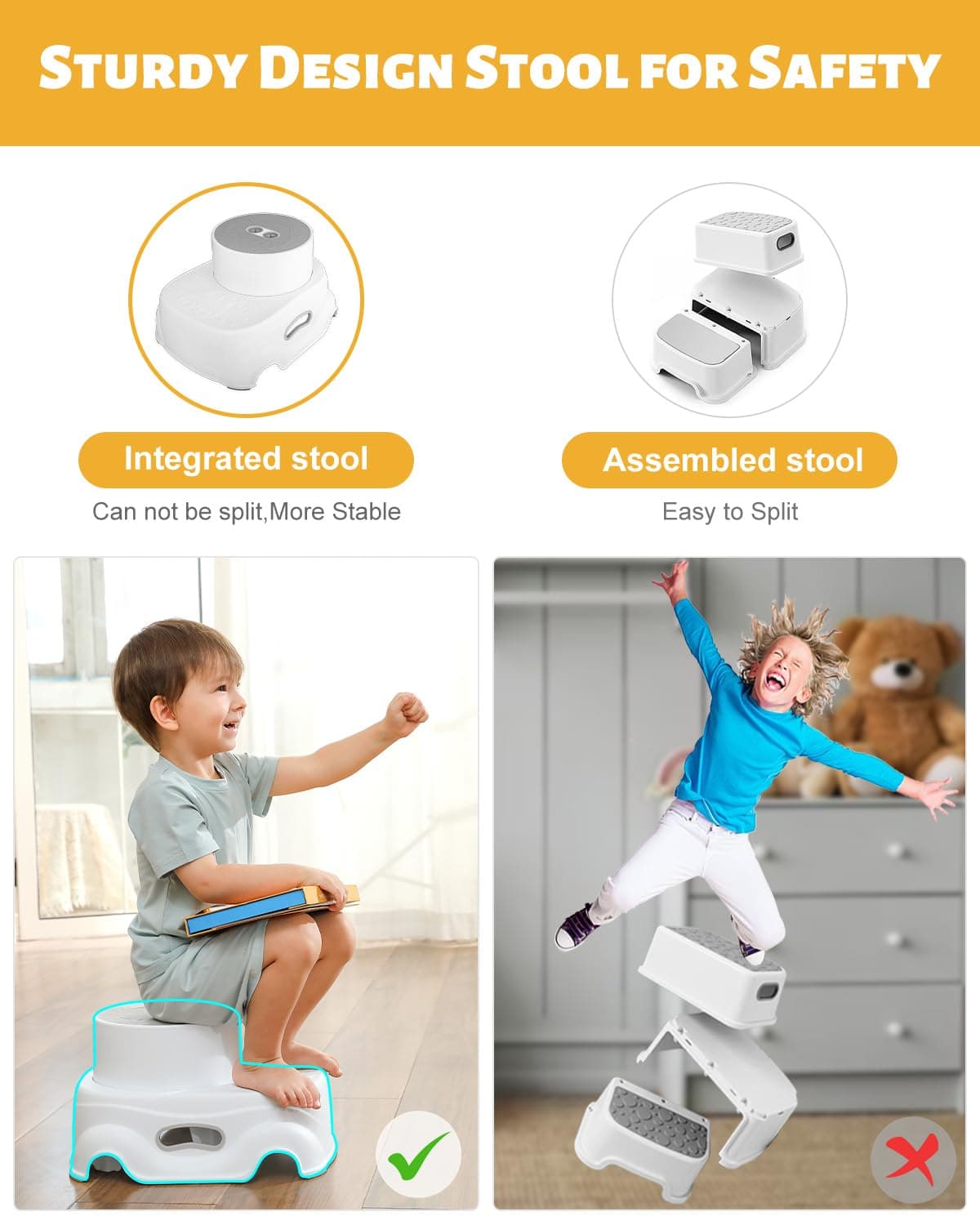 Padded 2-Step Step Stool, 2-Step Footstool - Step Stool Non-slip, Portable, Space-saving Design For Bathroom, Kitchen, Bedroom, Classroom - Easy To Clean, Sturdy And Comfortable image 12