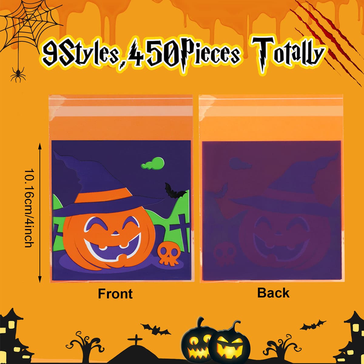 450 Pcs Halloween Cellophane Treat Bags Self-sealing image 2